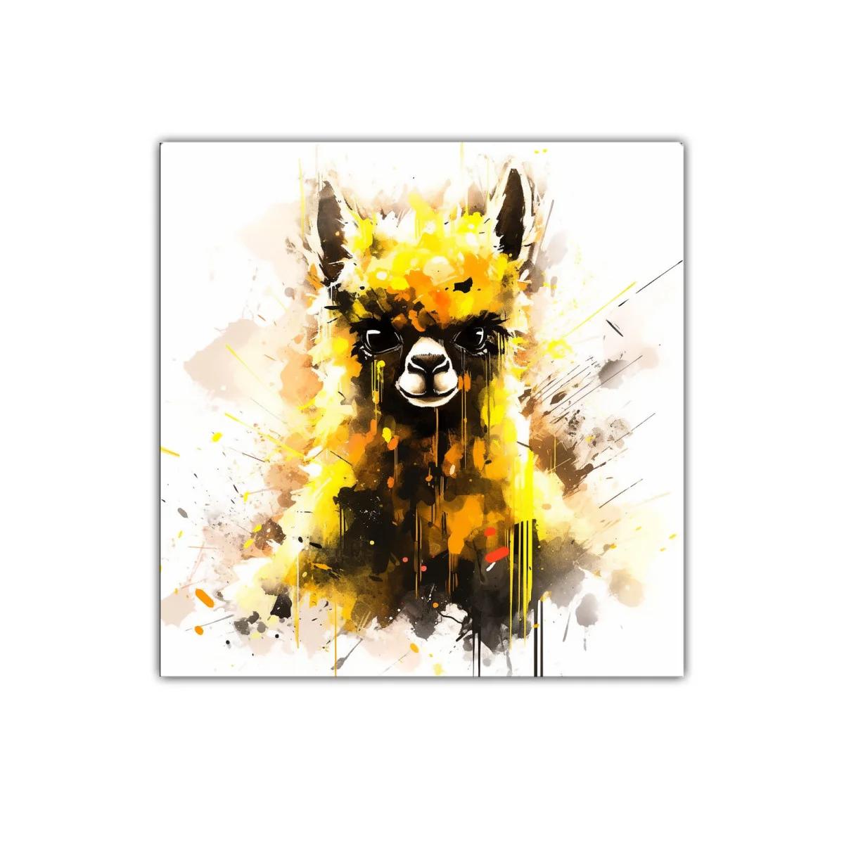 Retrato vibrante de llama con toques de amarillo y negro