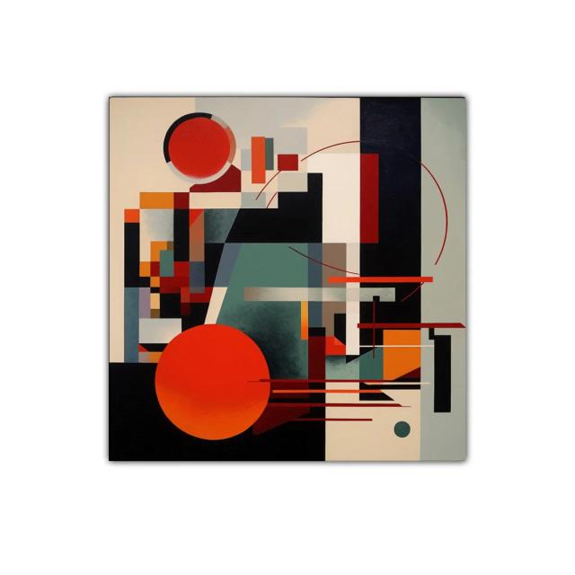 Composición geométrica con círculos y líneas en tonos cálidos