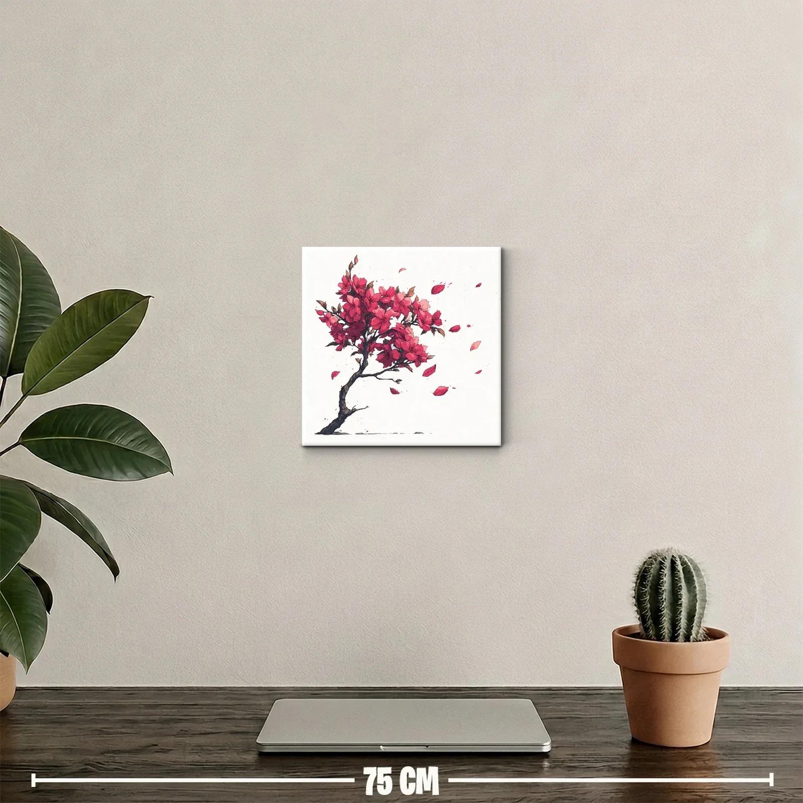 Cuadro decorativo con ramo de flores rojas y hojas volando — miniatura 2