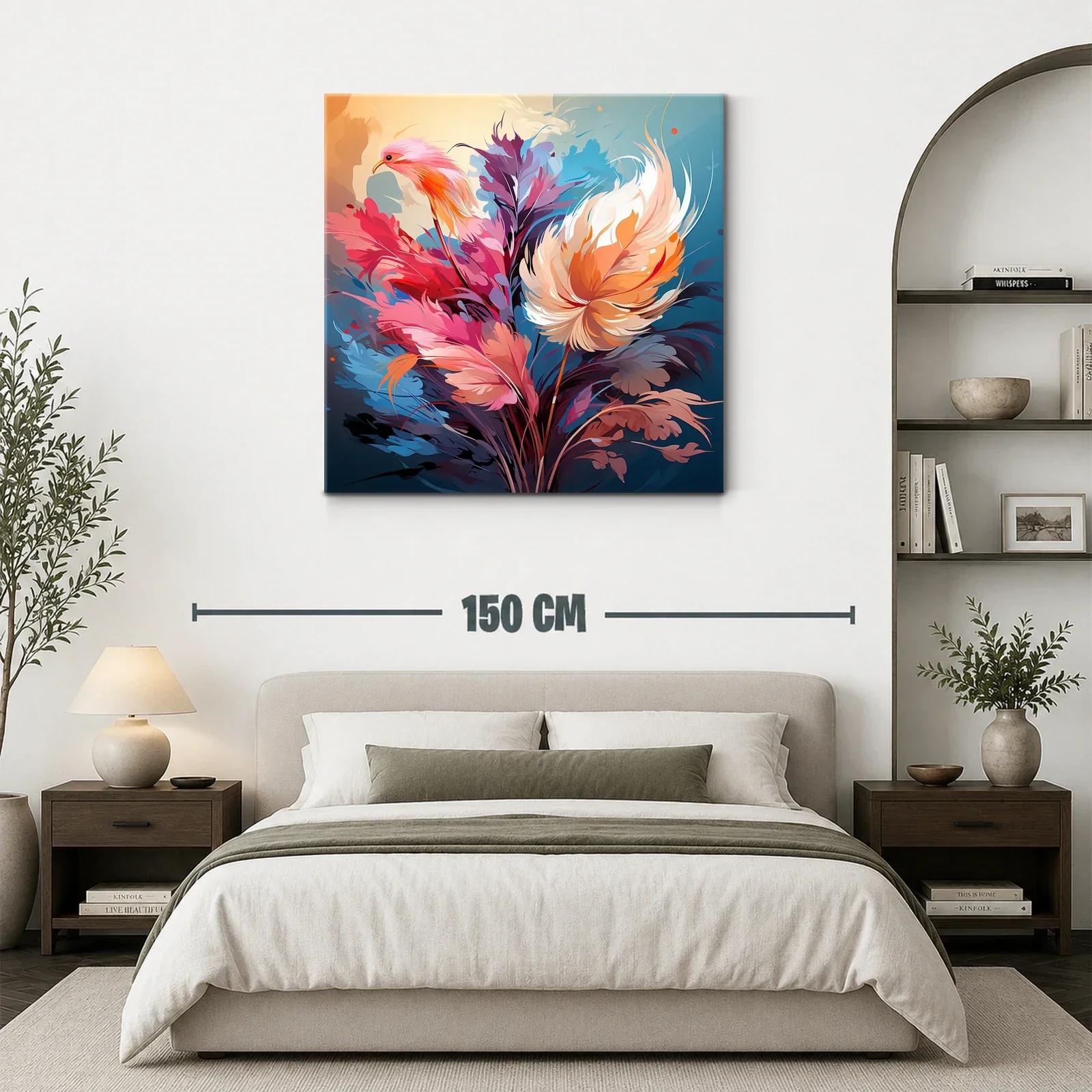 Cuadro floral vibrante con tonos cálidos y fríos — miniatura 3