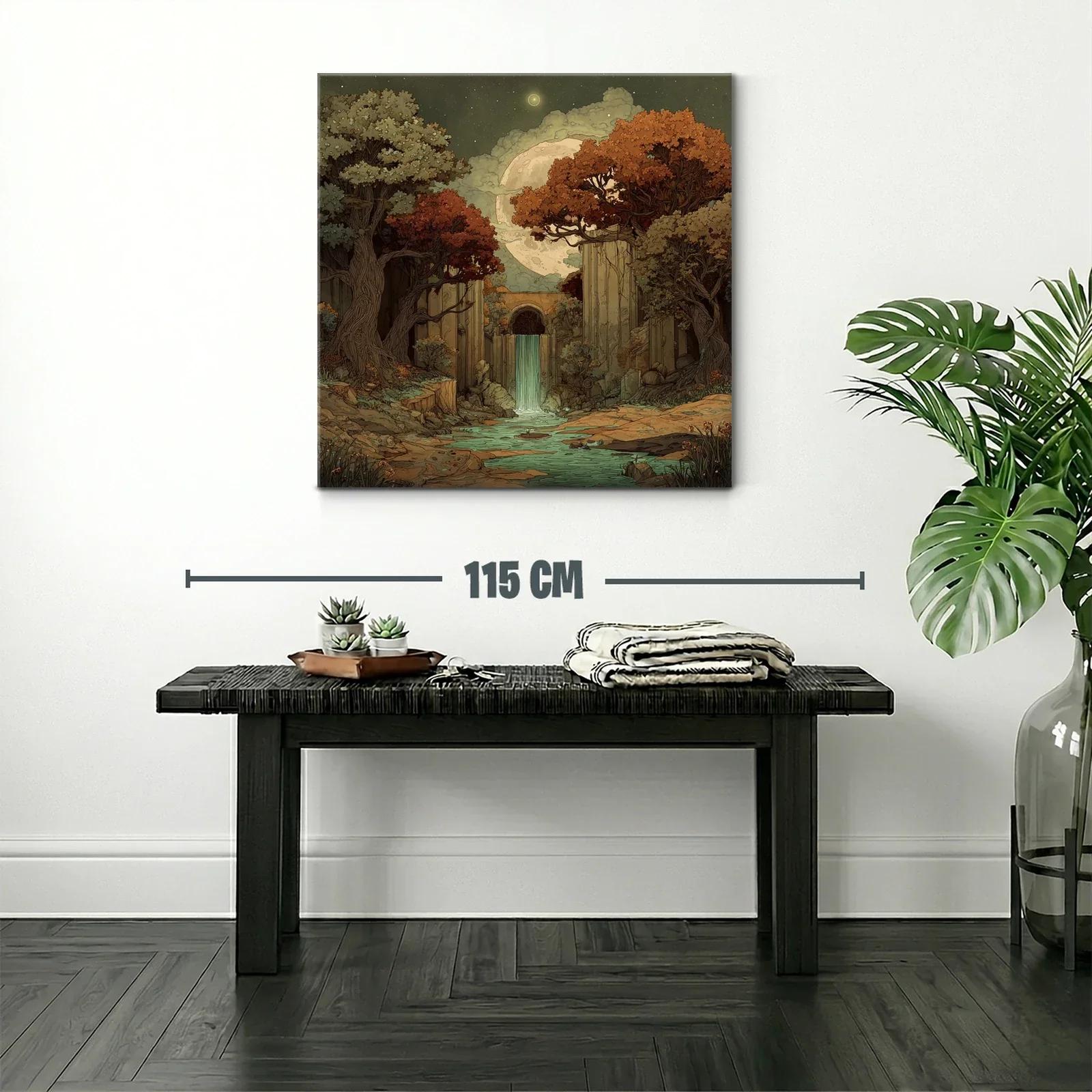 Paisaje nocturno con cascada y árboles de otoño — miniatura 2