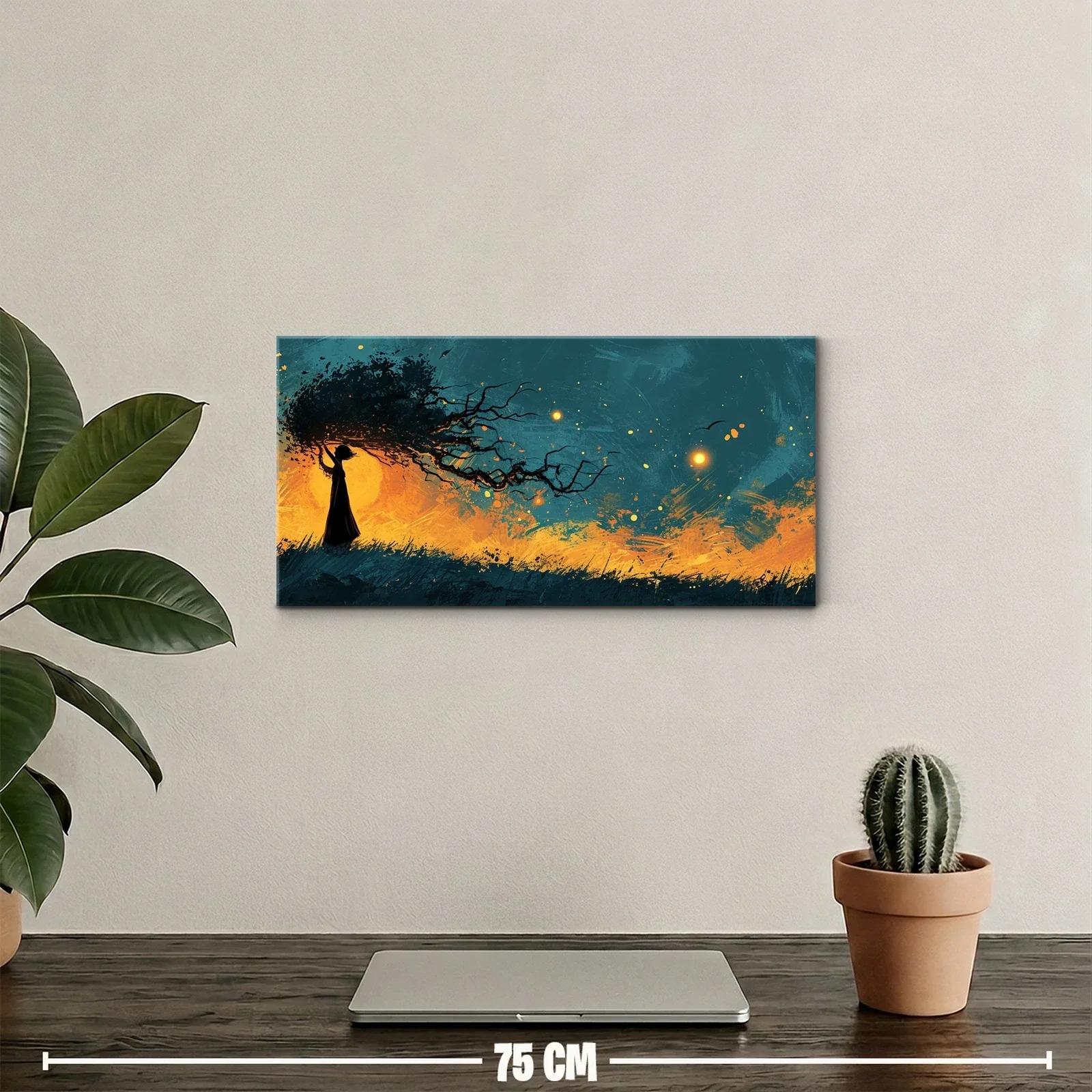 Cuadro árbol inclinado por el viento con mujer en silueta — miniatura 2