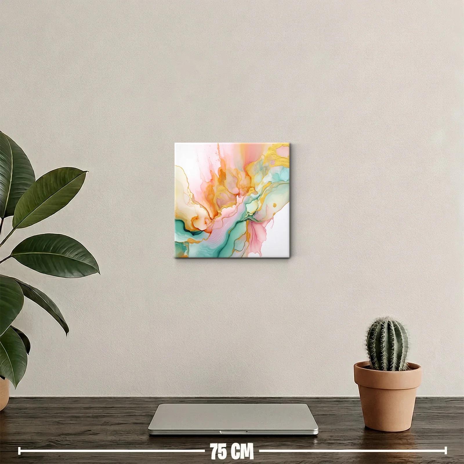 Cuadro Abstracto con Tonos Dorados y Pasteles Suaves — miniatura 2