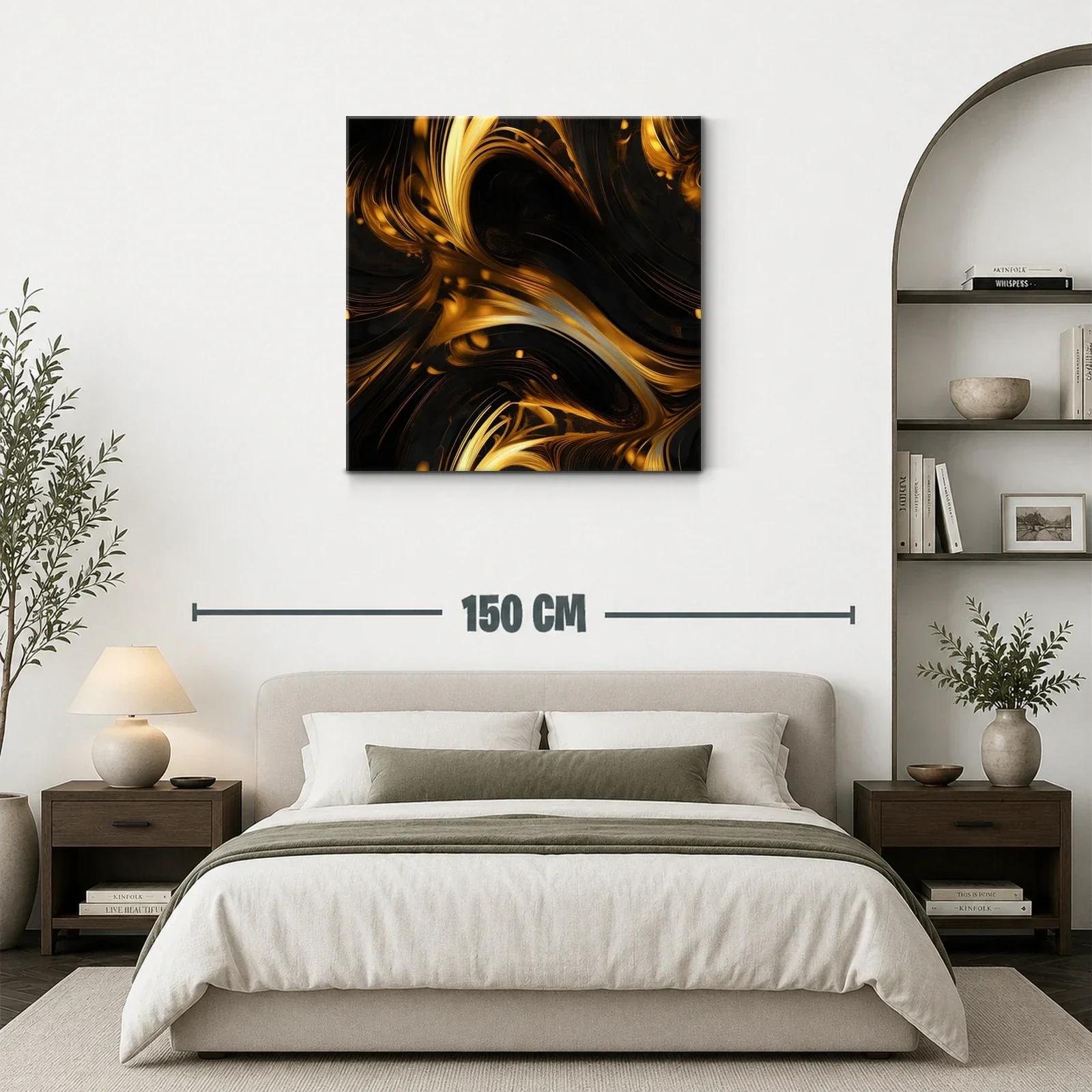 Composición abstracta en tonos dorados y negros con movimiento fluido — miniatura 3
