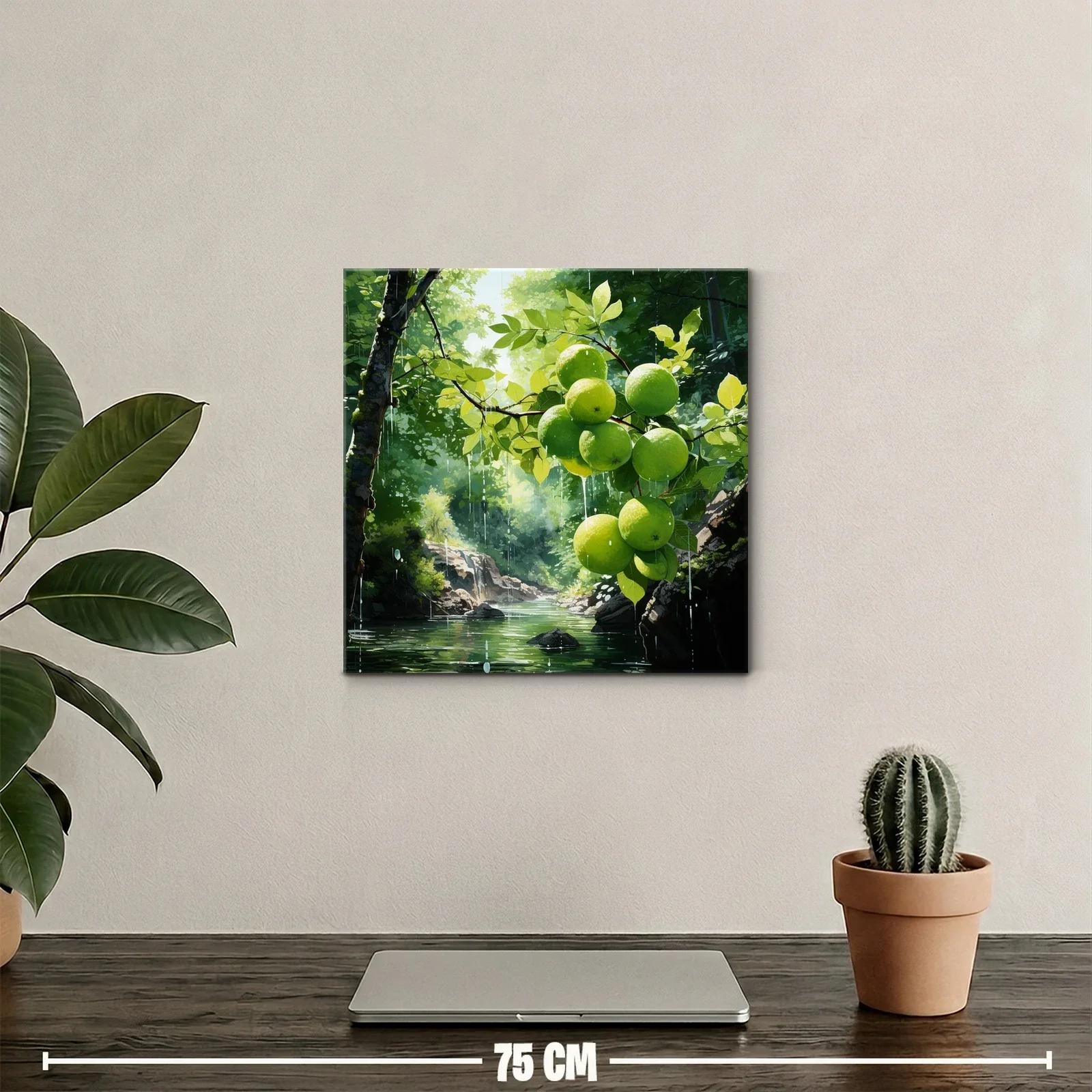 Cuadro naturaleza con manzanas verdes en paisaje luminoso — miniatura 2