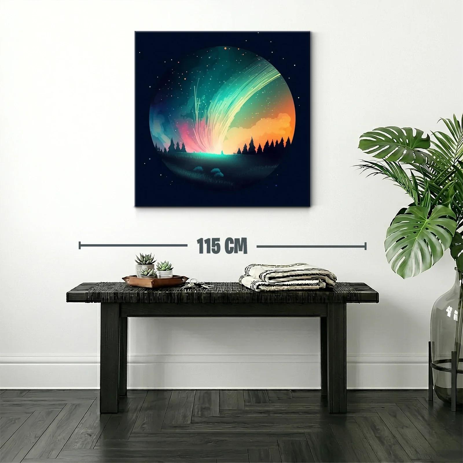 Cielo estrellado con auroras y bosque silueteado — miniatura 2