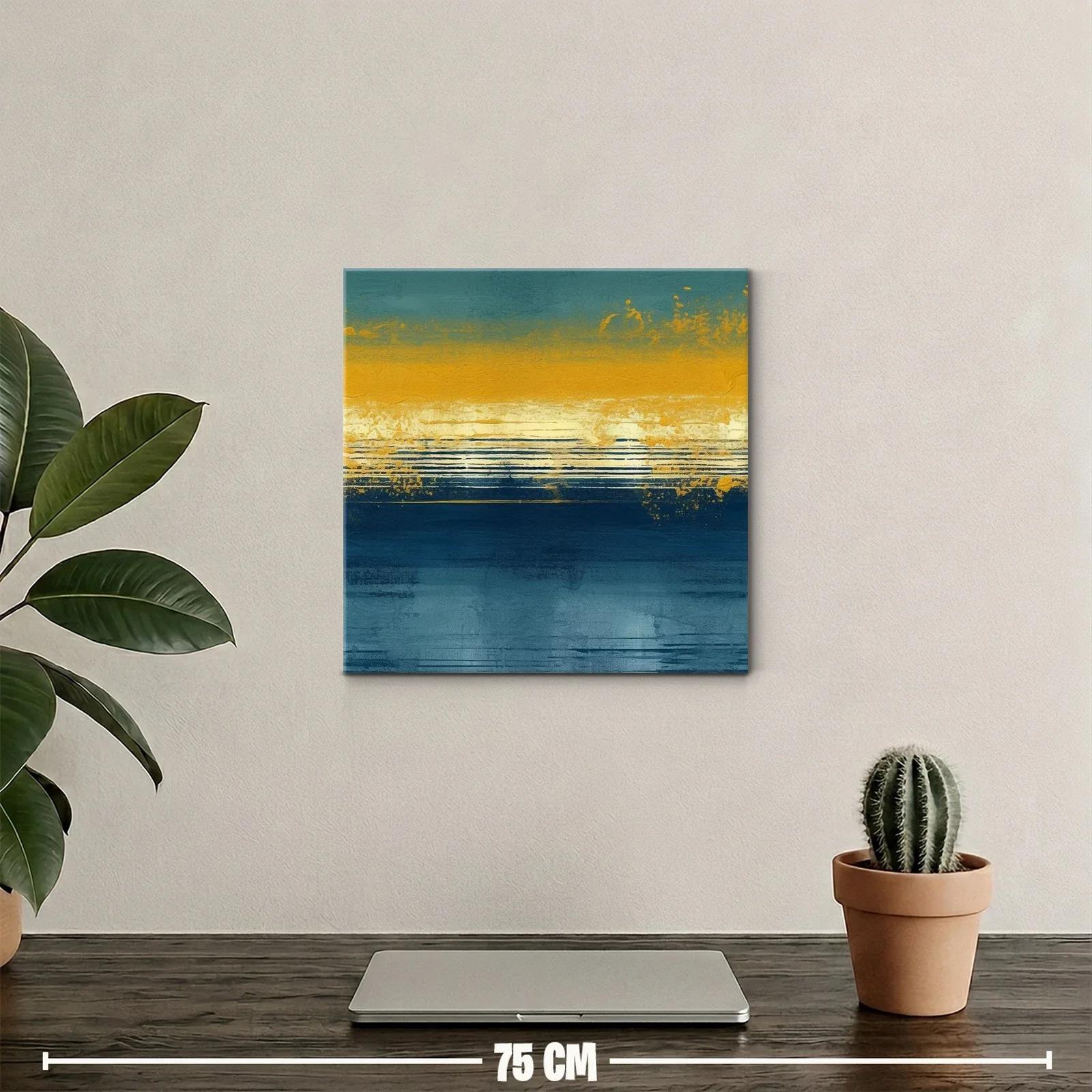 Cuadro abstracto tonos dorados y azules intensos — miniatura 2