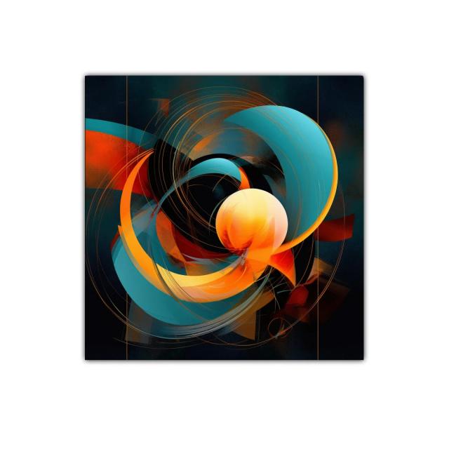 Cuadro abstracto con formas dinámicas y colores vibrantes
