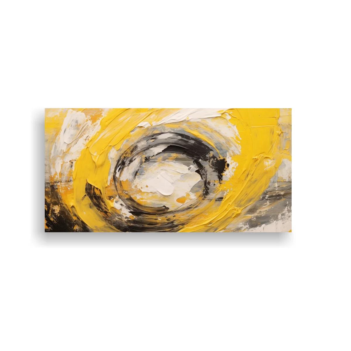 Cuadro remolino circular abstracto en amarillo y negro
