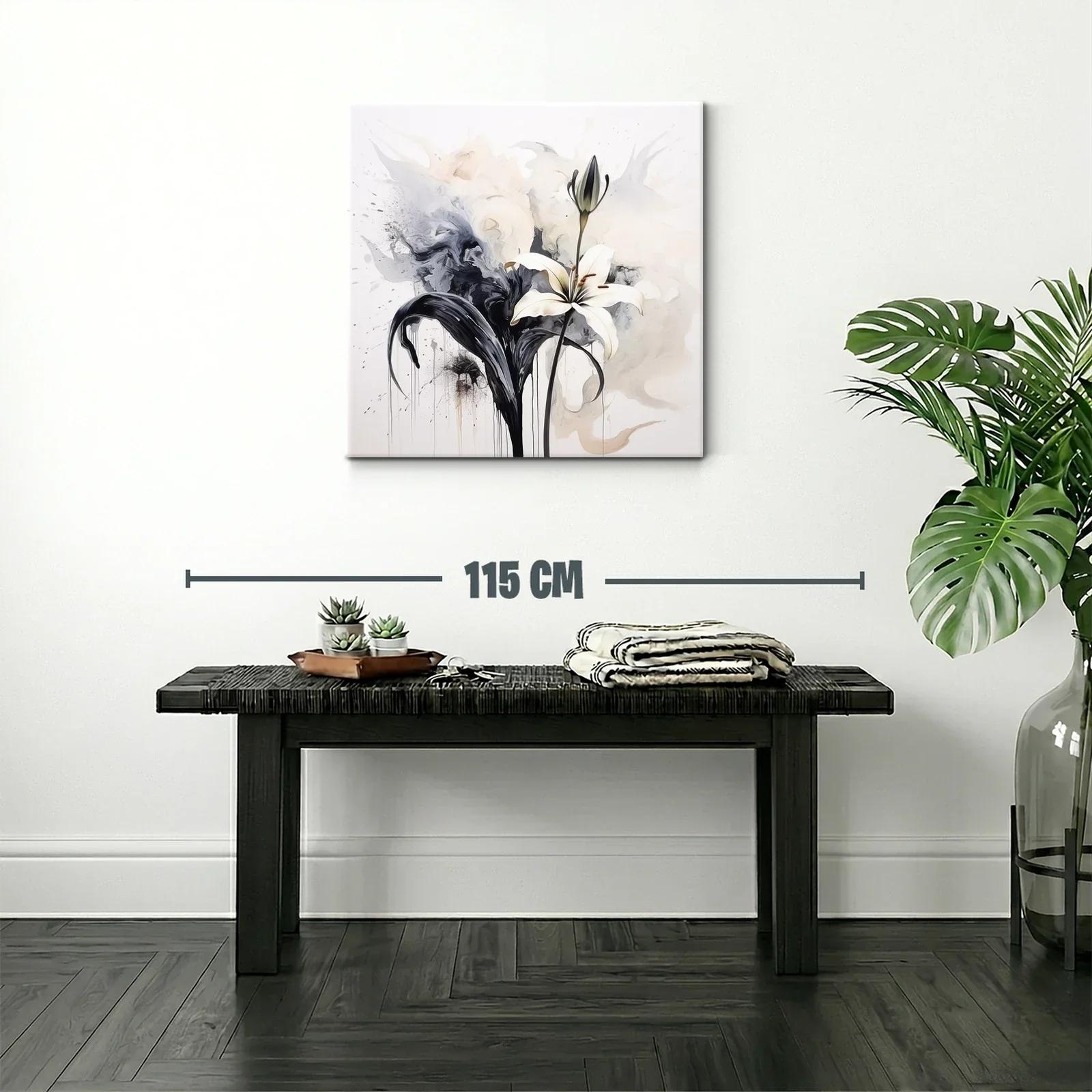 Cuadro floral elegante con lirio blanco y contraste en tonos neutros — miniatura 2