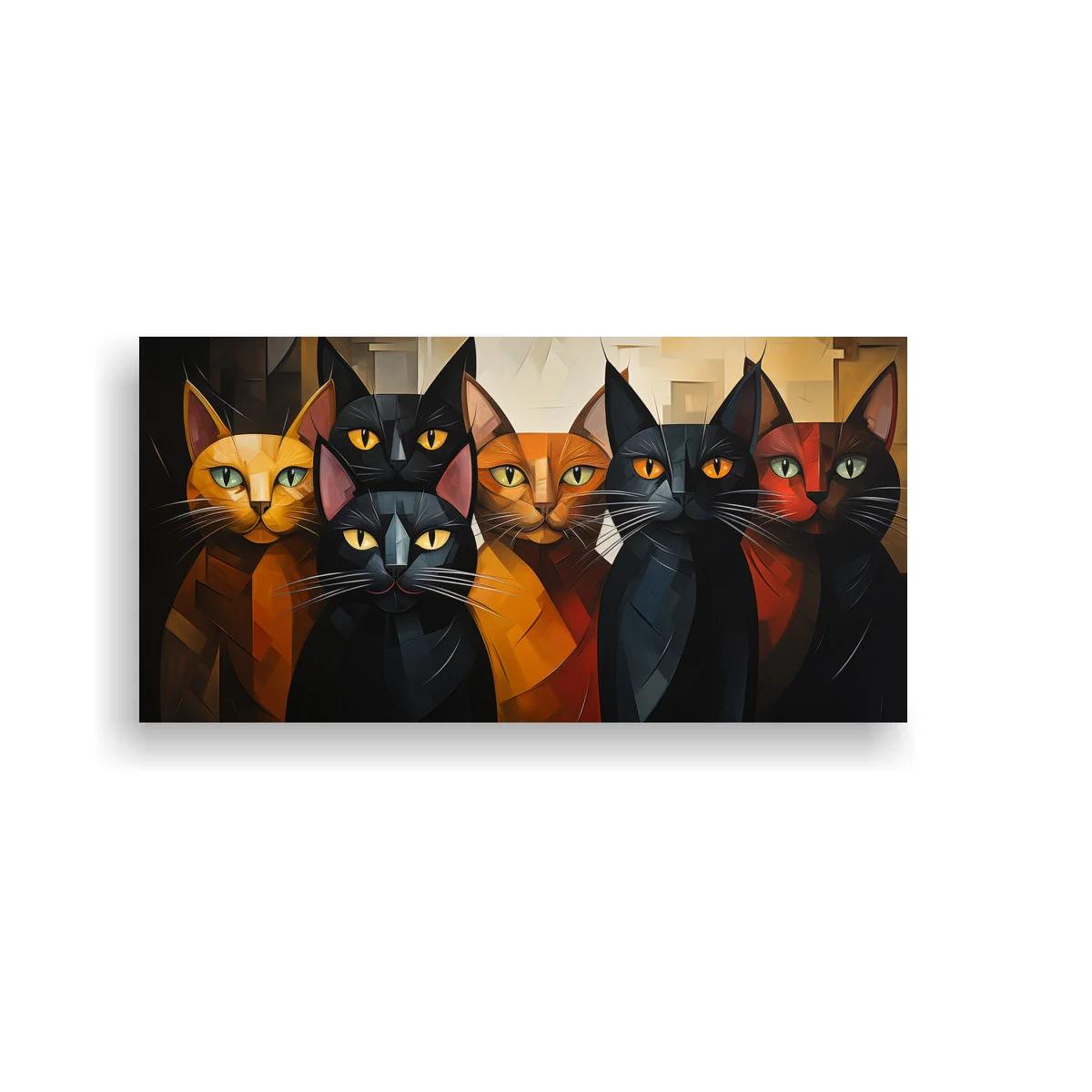 Cuadro grupo de gatos geométrico