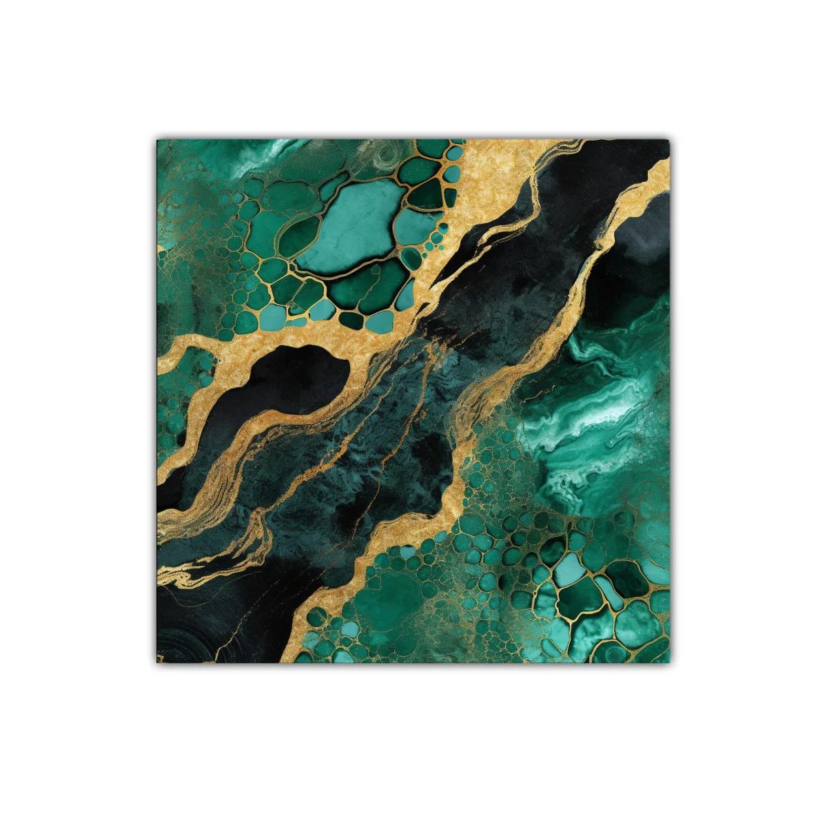 Cuadro abstracto en tonos verde esmeralda y dorado brillante — miniatura 1