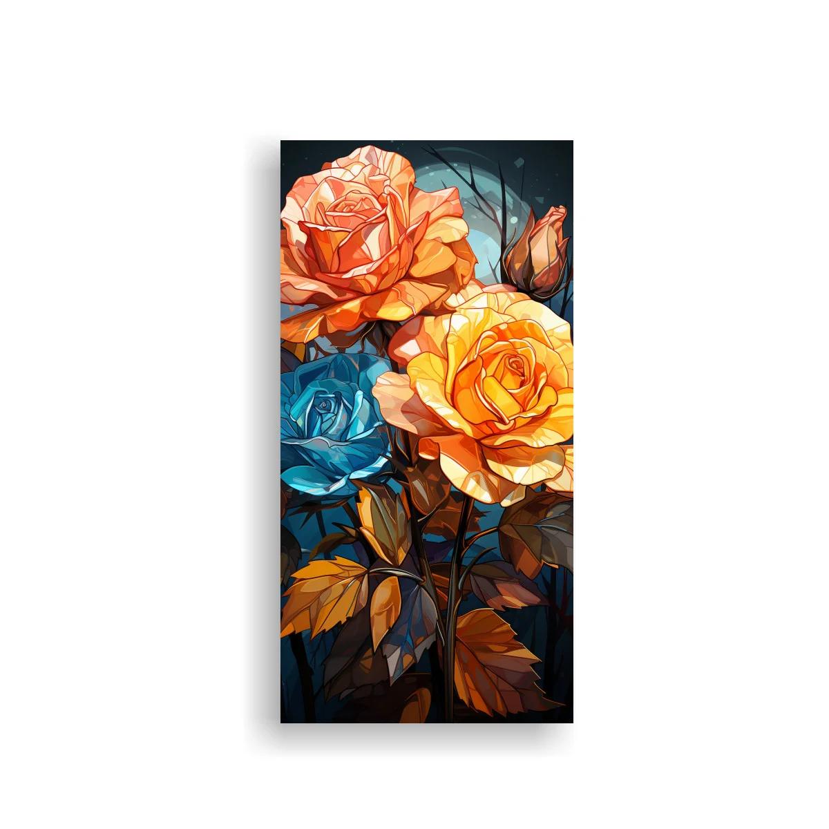 Cuadro rosas anaranjadas con rosa azul