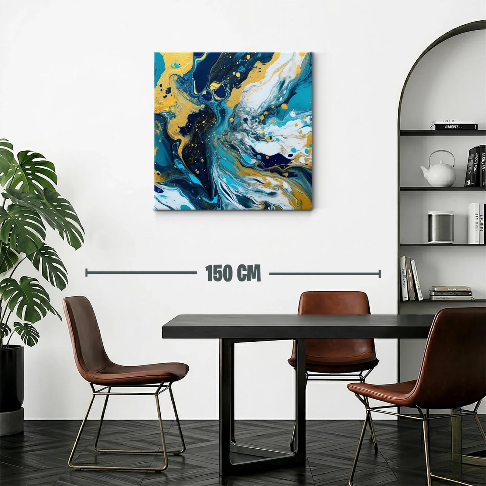 Cuadro abstracto con tonos dorados y azul profundo — miniatura 2