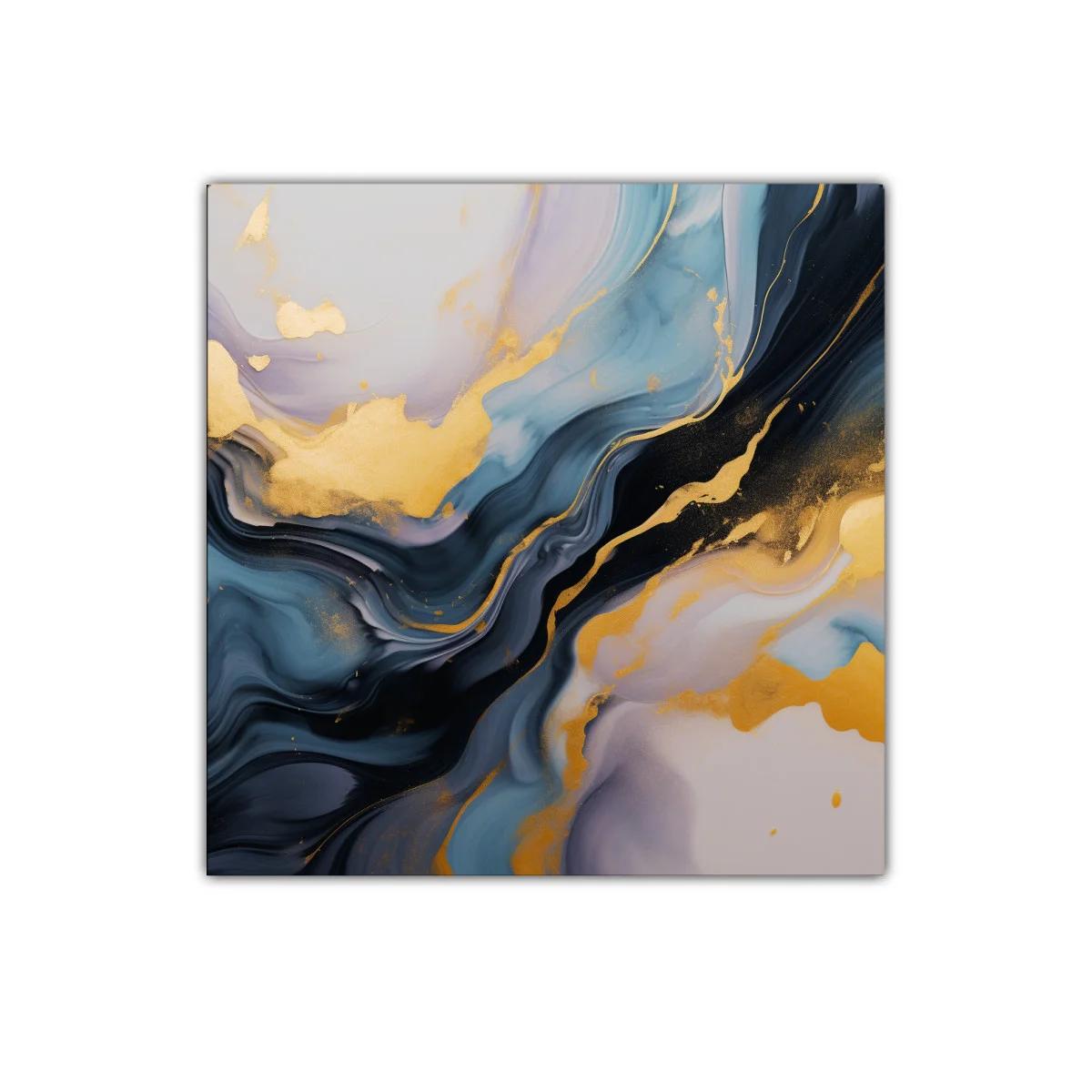 Decorativo cuadro abstracto con tonos dorados y azules