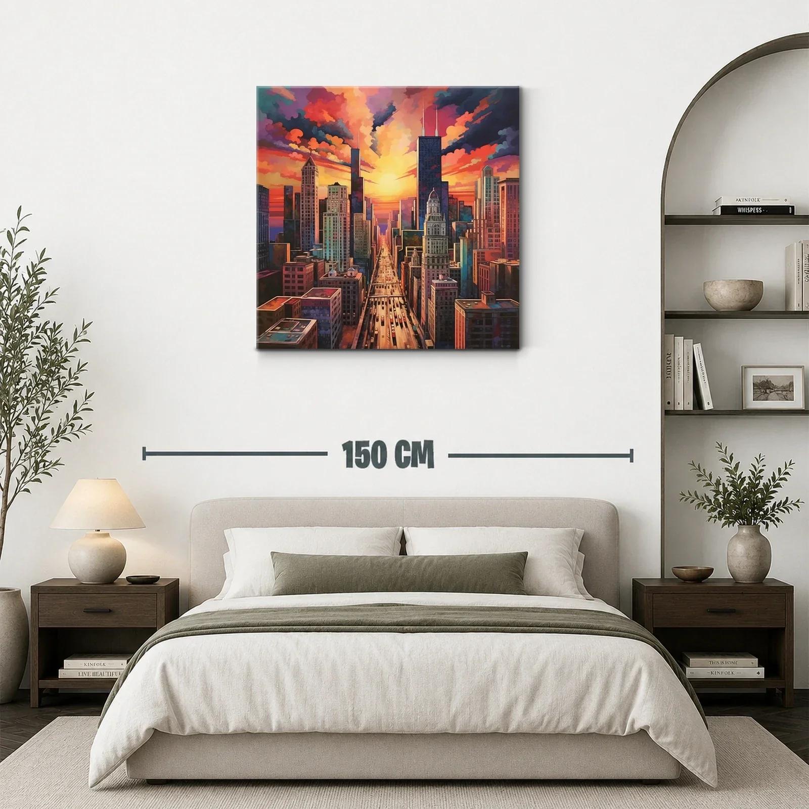 Atardecer vibrante en ciudad urbana con rascacielos — miniatura 3