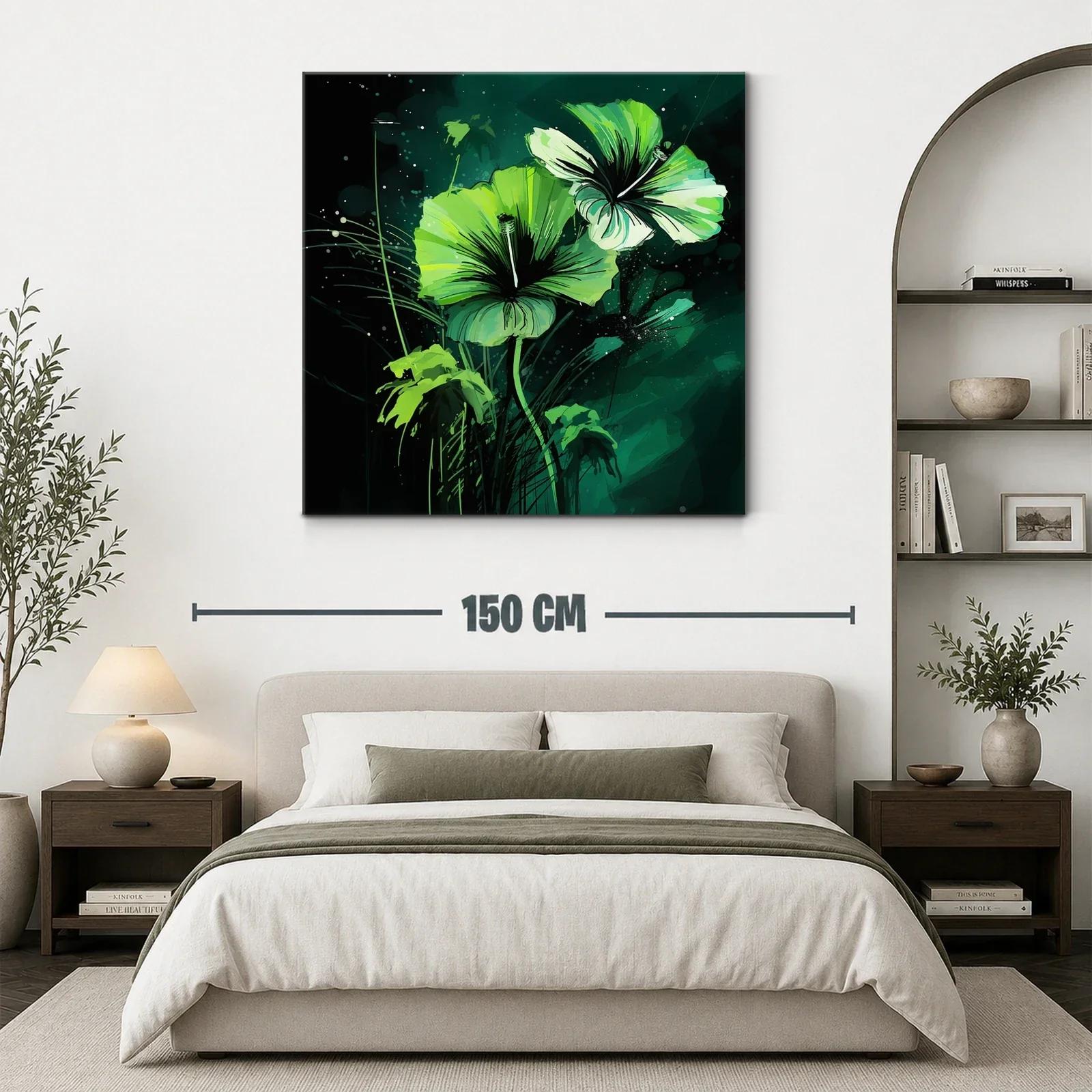 Cuadro floral con vibrantes tonos verdes y negros — miniatura 3