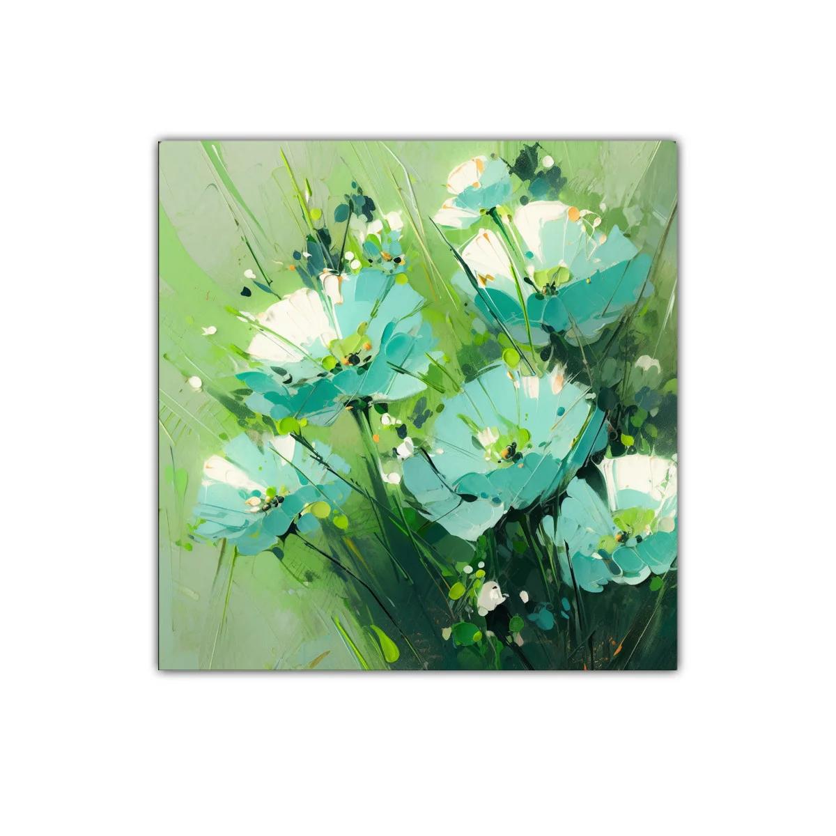 Cuadro floral con vibrantes tonos verdes y azules delicados — imagen principal