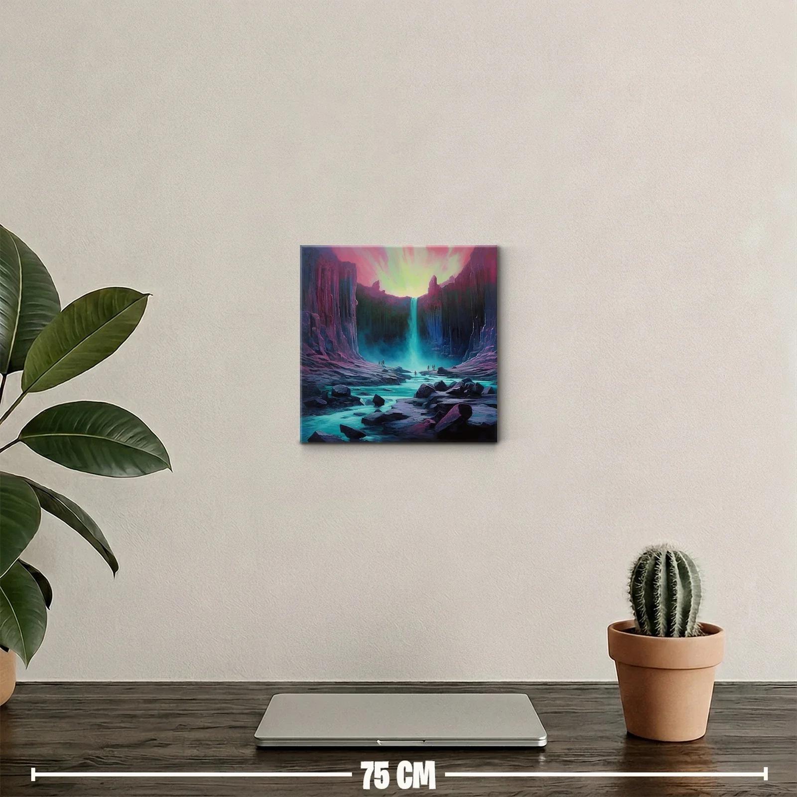 Paisaje surrealista con cascada bajo cielo vibrante — miniatura 2