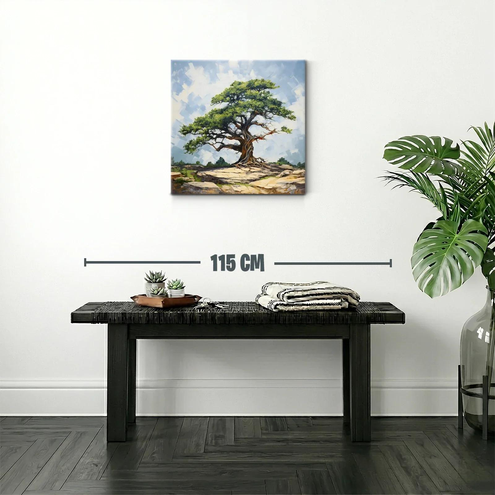 Árbol solitario sobre rocas en paisaje sereno — miniatura 2