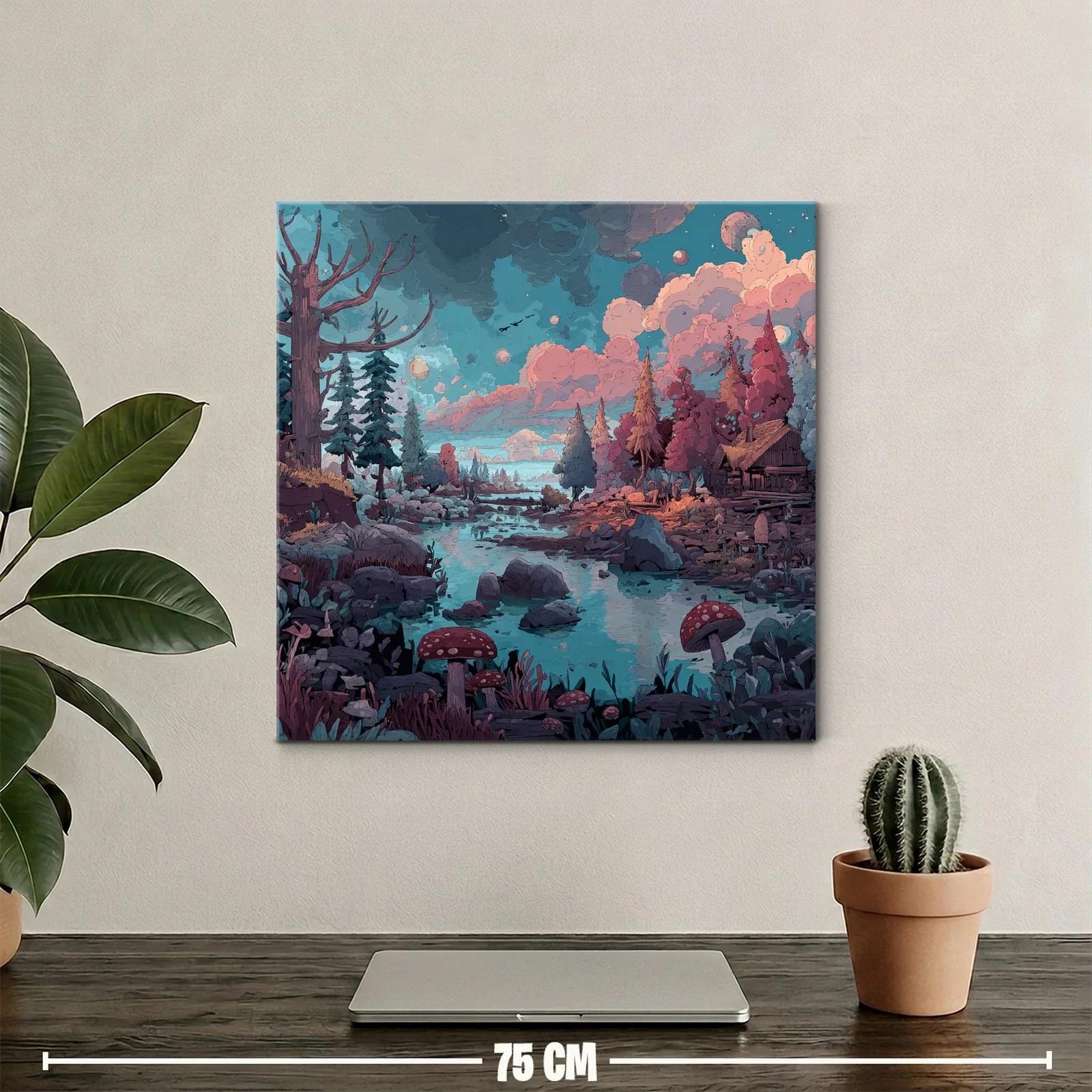 Paisaje encantado con río y bosque en tonos pastel — miniatura 2