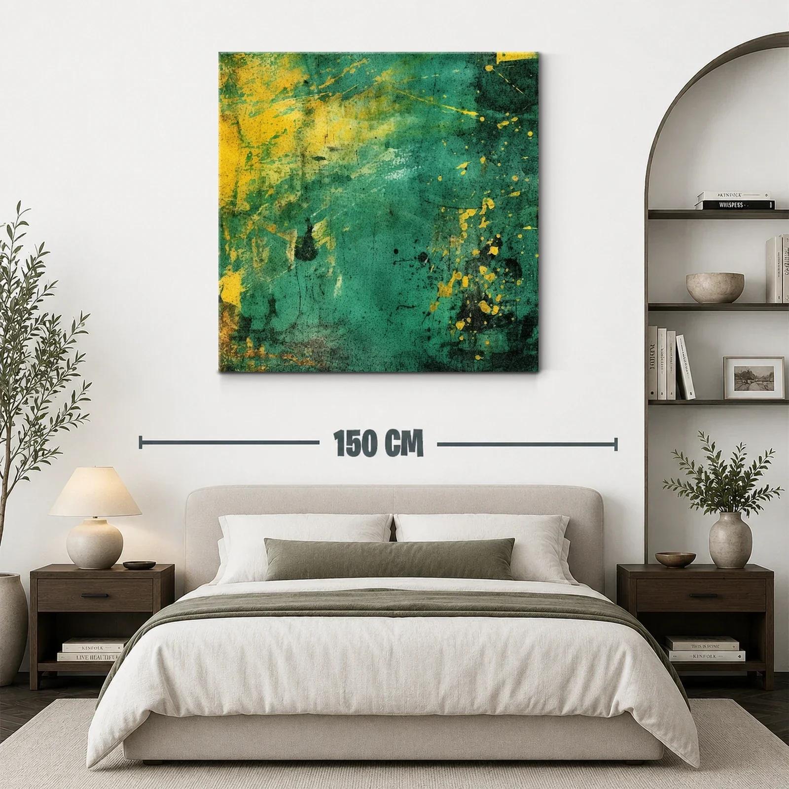 Cuadro abstracto en tonos verdes y amarillos vibrantes — miniatura 3