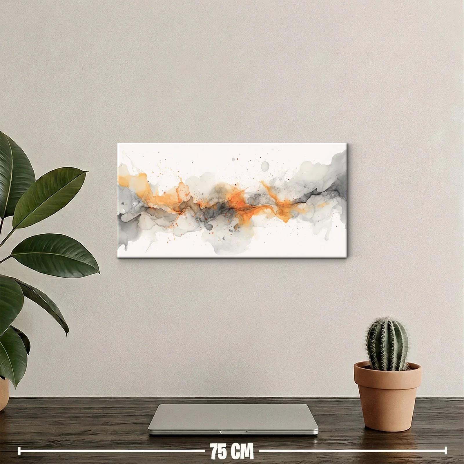Cuadro franja abstracta de tinta y humo con acentos naranjas — miniatura 2