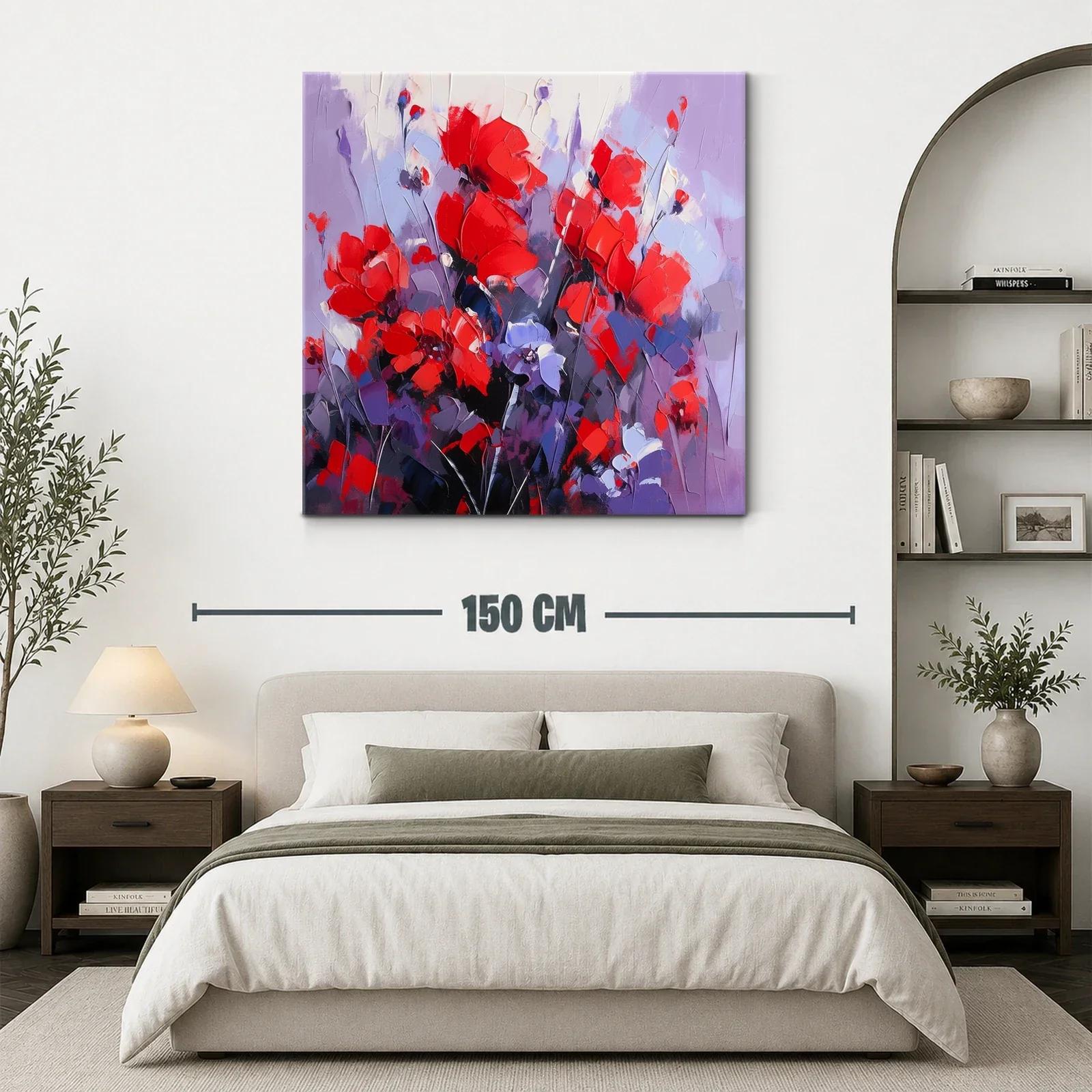 Cuadro floral vibrante con tonos rojos y lilas — miniatura 3