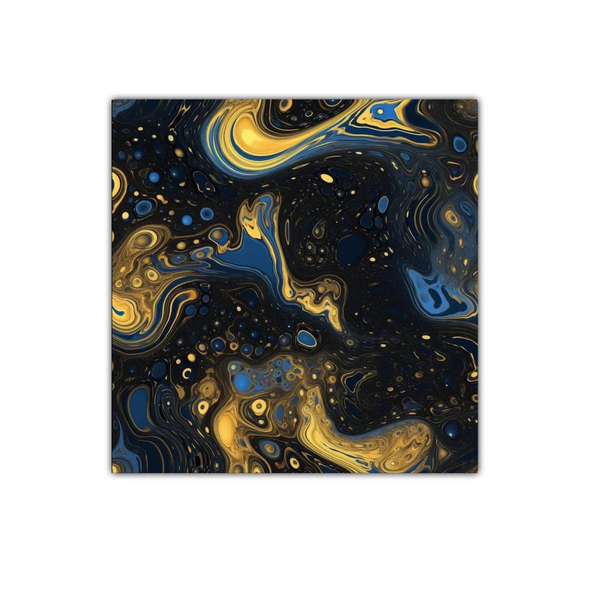 Arte abstracto en tonos azul y dorado brillante