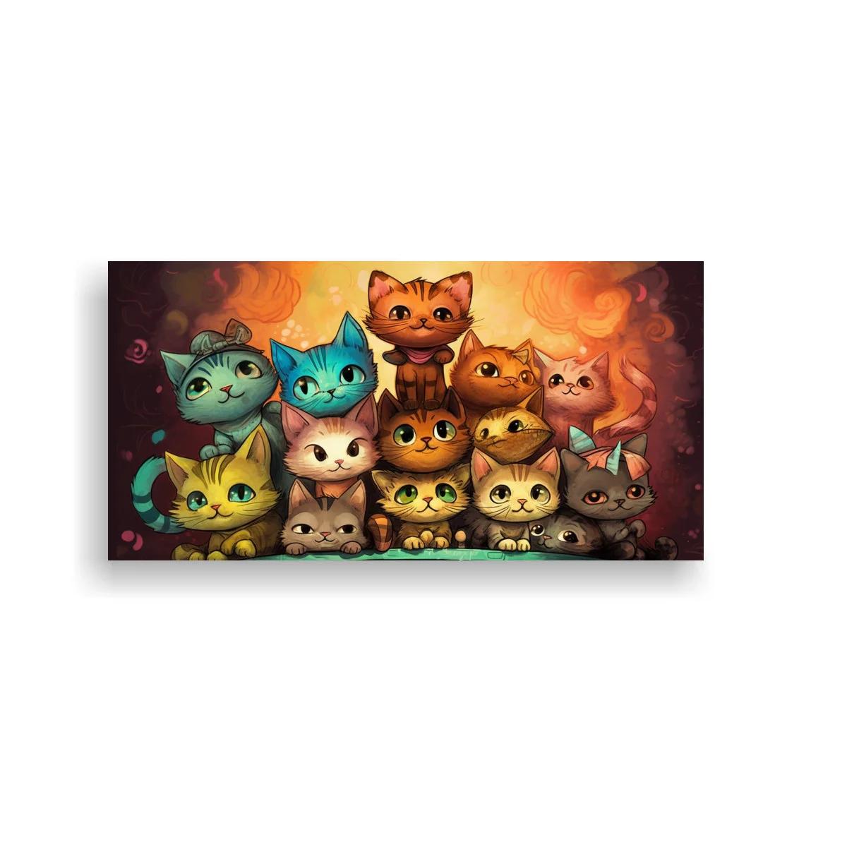 Cuadro grupo de gatos mirando al frente — imagen principal