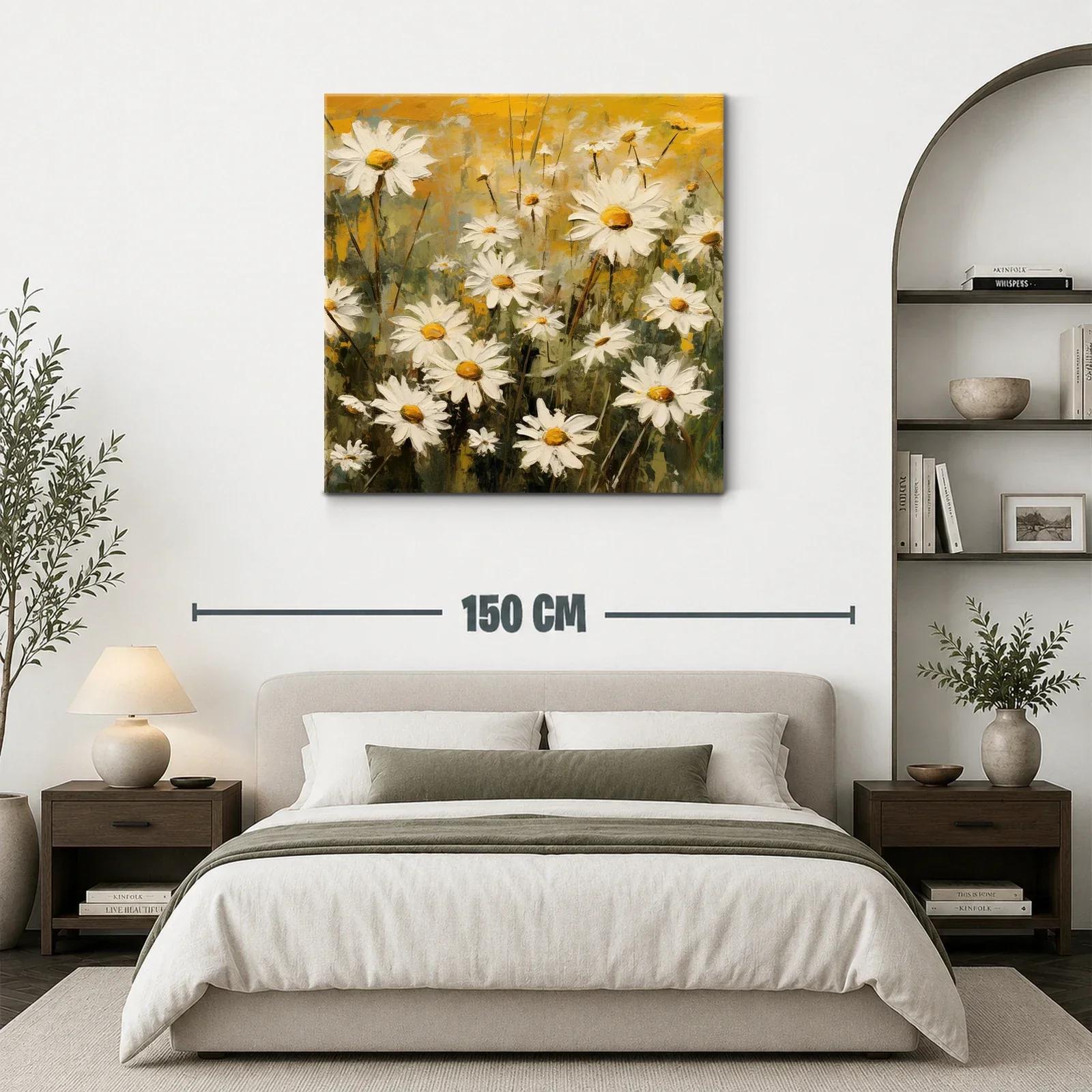 Cuadro de margaritas blancas con fondo en tonos amarillos — miniatura 3