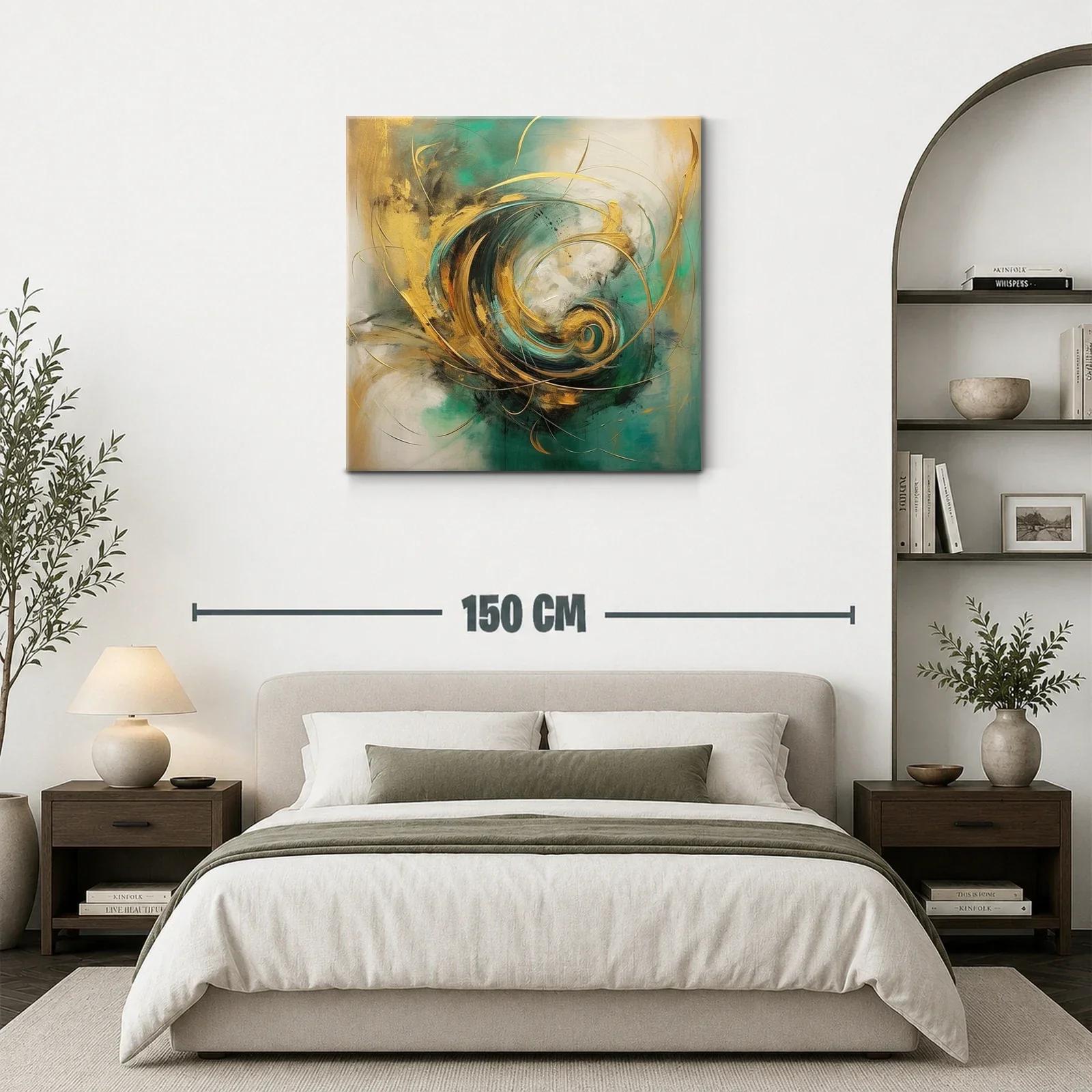 Cuadro abstracto con energía y movimiento en tonos dorados — miniatura 3