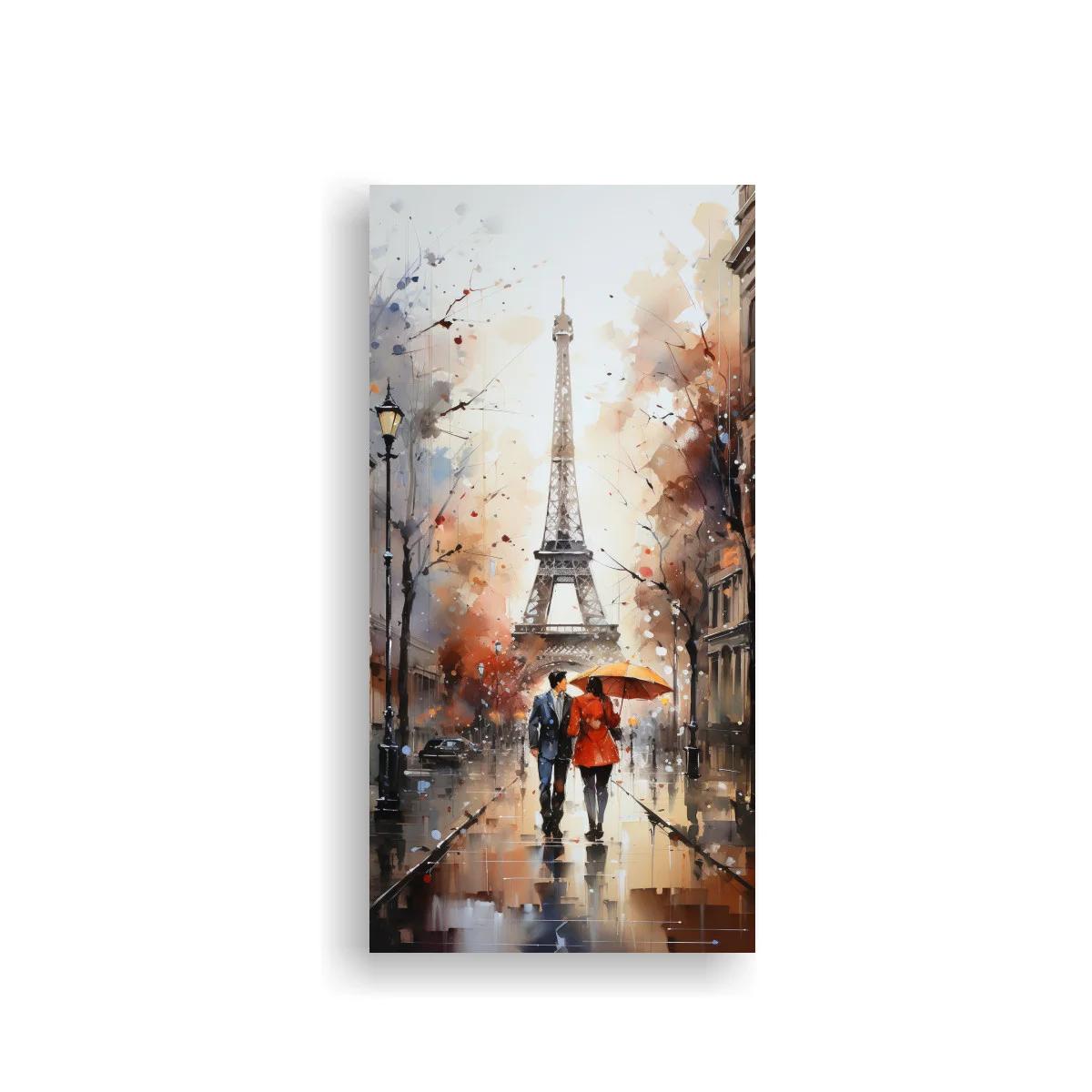 Cuadro pareja con paraguas frente a la Torre Eiffel