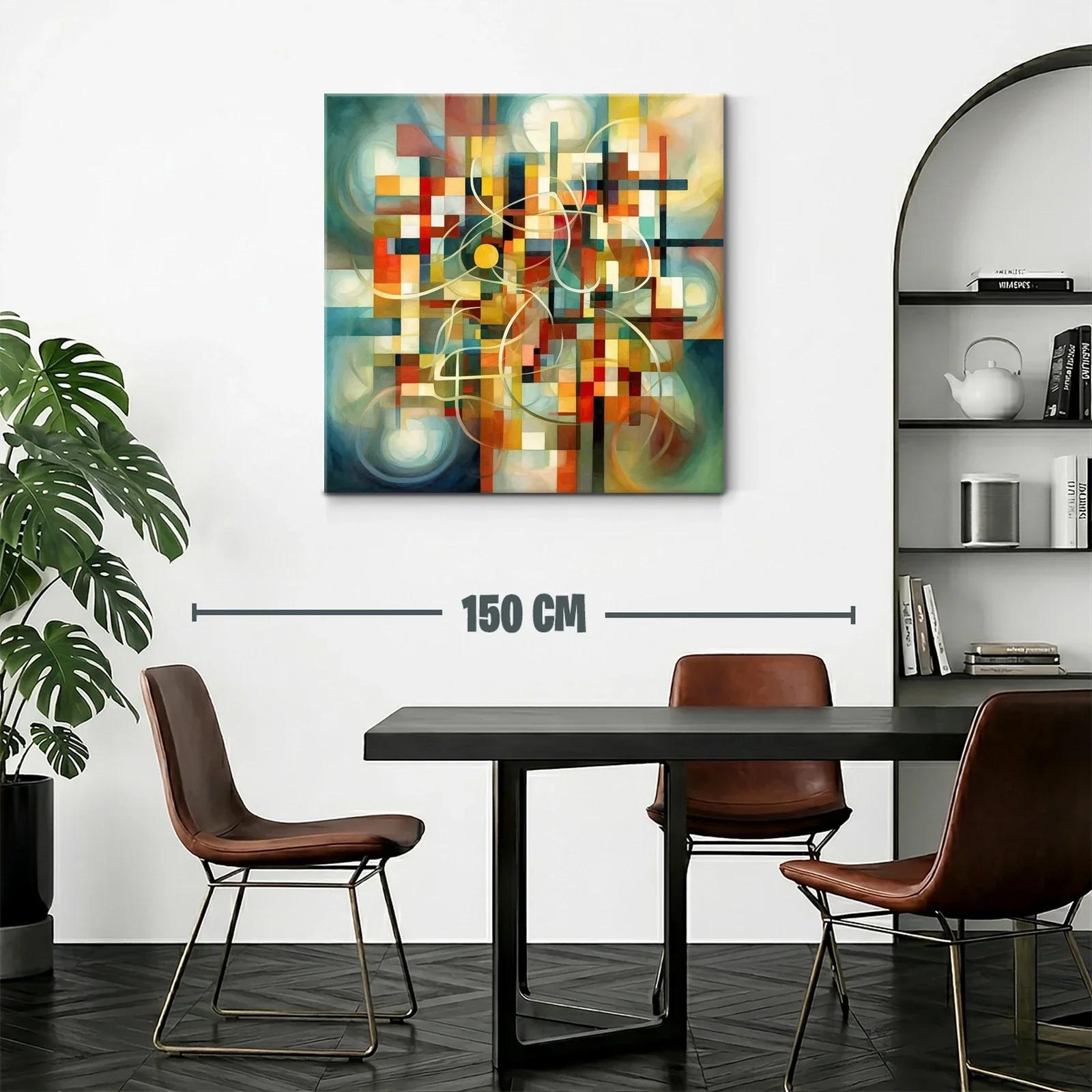 Cuadro abstracto con composición geométrica y trazos orgánicos — miniatura 2