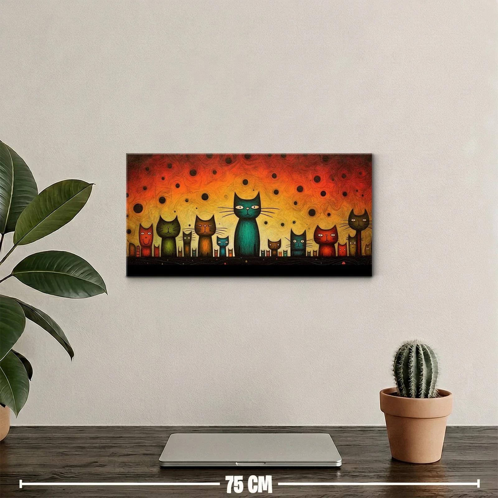 Cuadro gatos de colores con luna creciente — miniatura 2