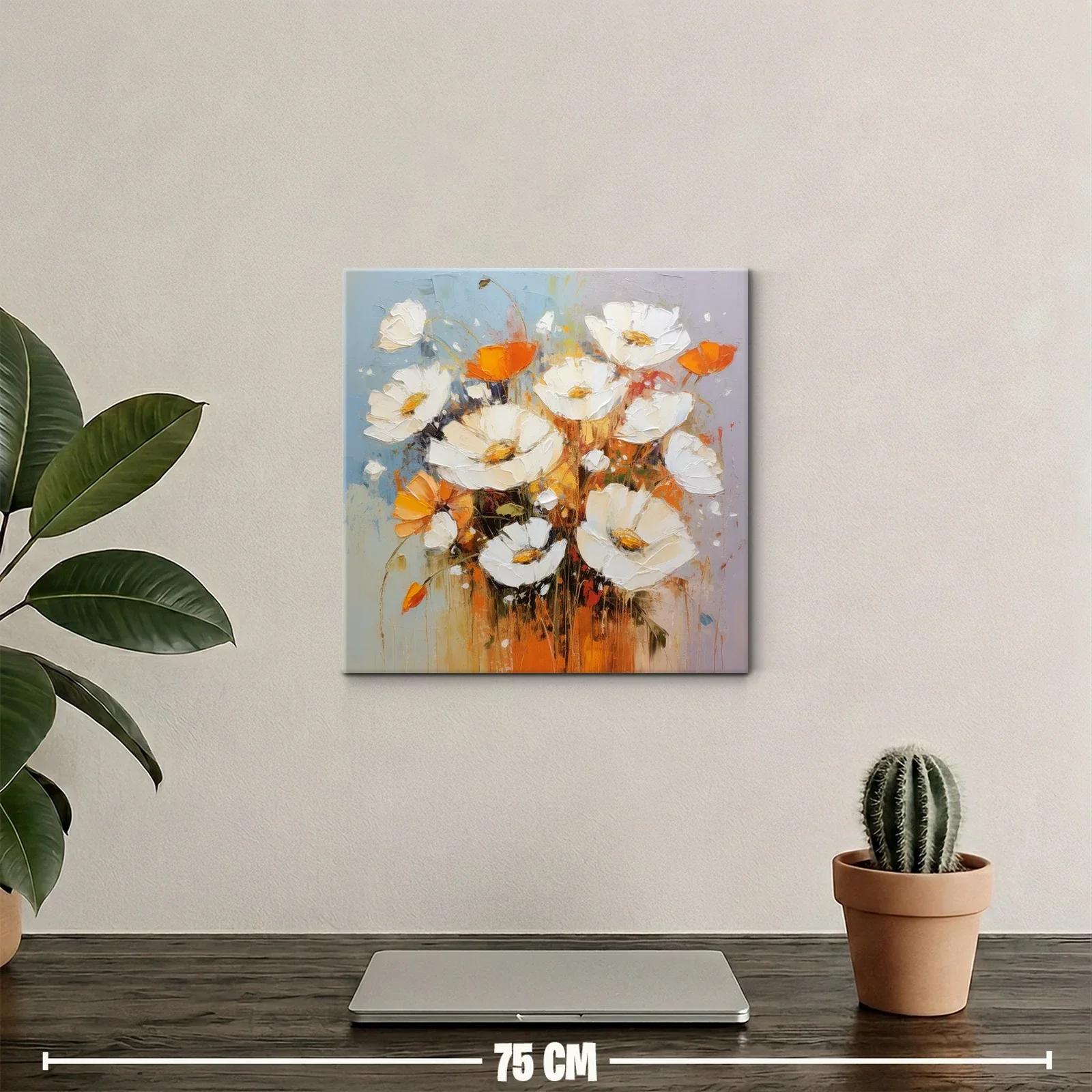 Cuadro de flores blancas y naranjas con toque abstracto — miniatura 2