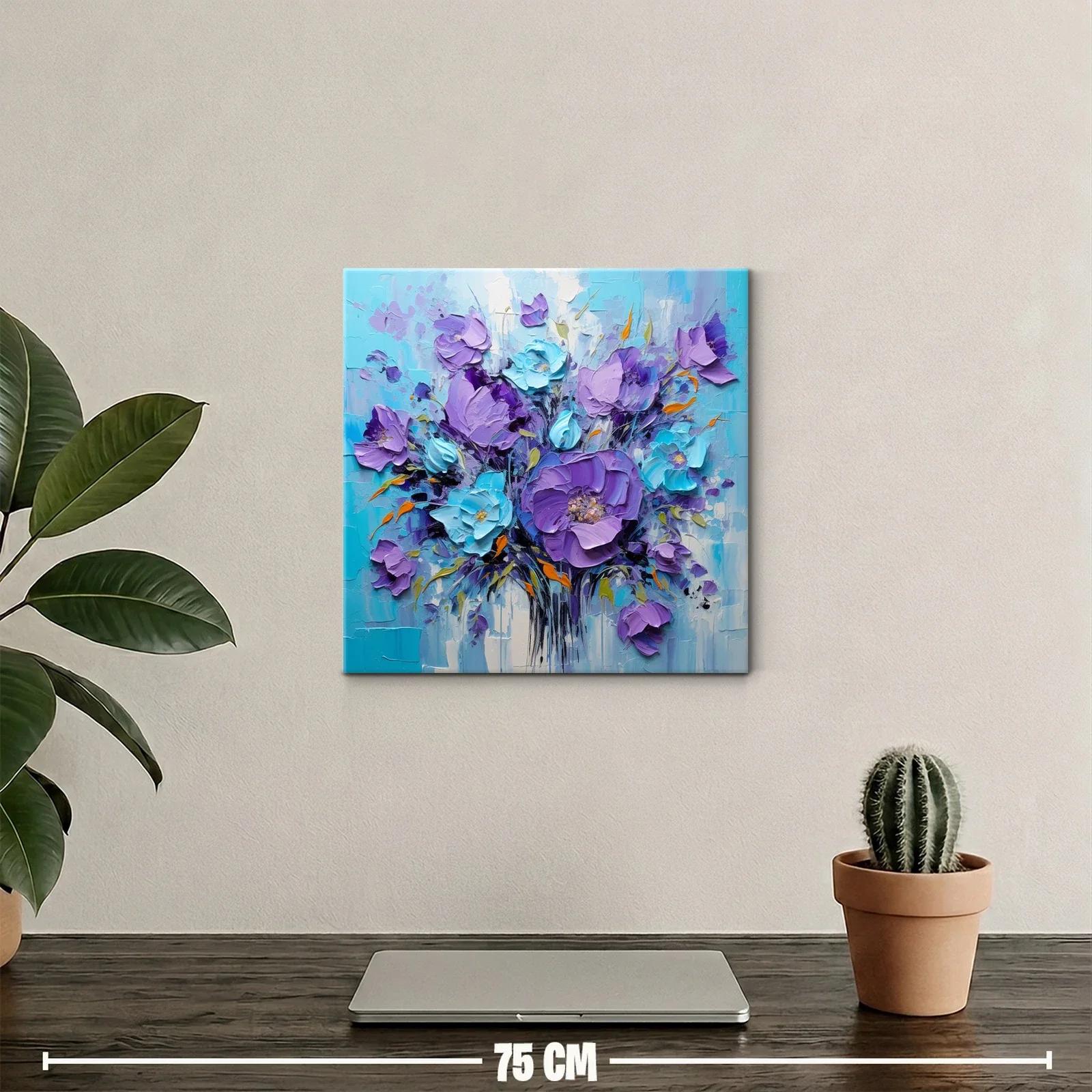 Cuadro floral en tonos violetas y azul turquesa vibrantes — miniatura 2