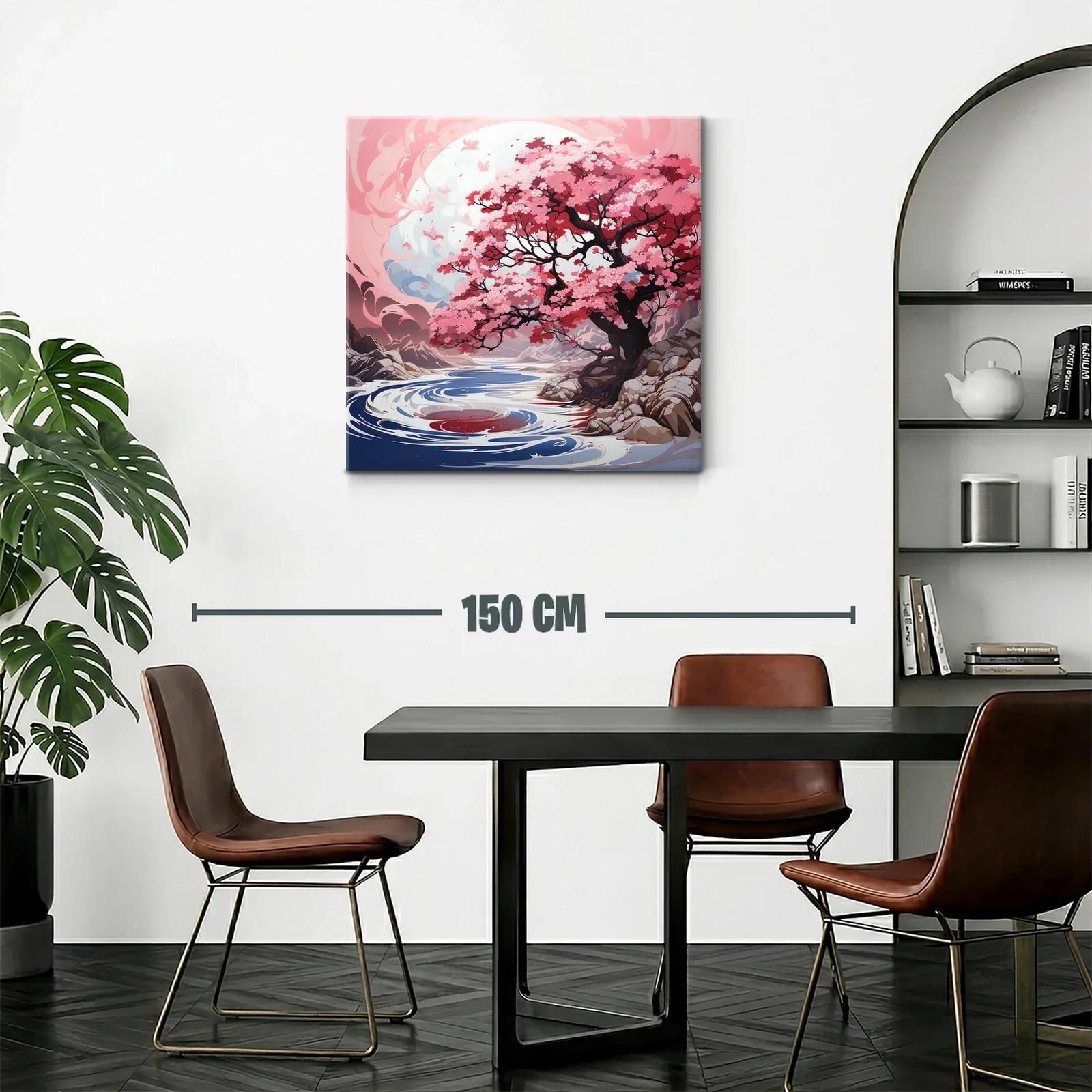 Impresionante árbol de flores rojas junto a río sereno — miniatura 2