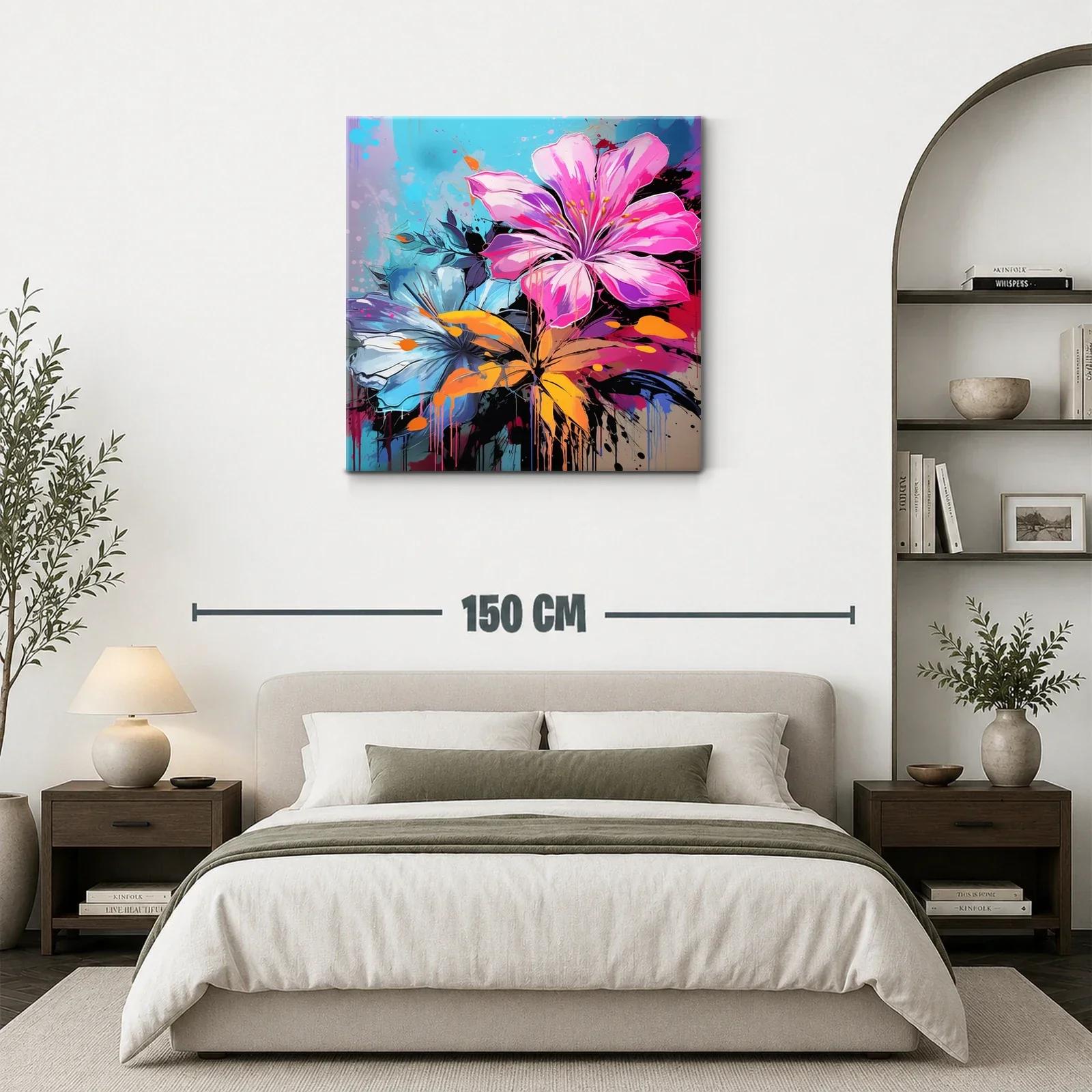 Cuadro vibrante con flores en tonos rosa y azul — miniatura 3