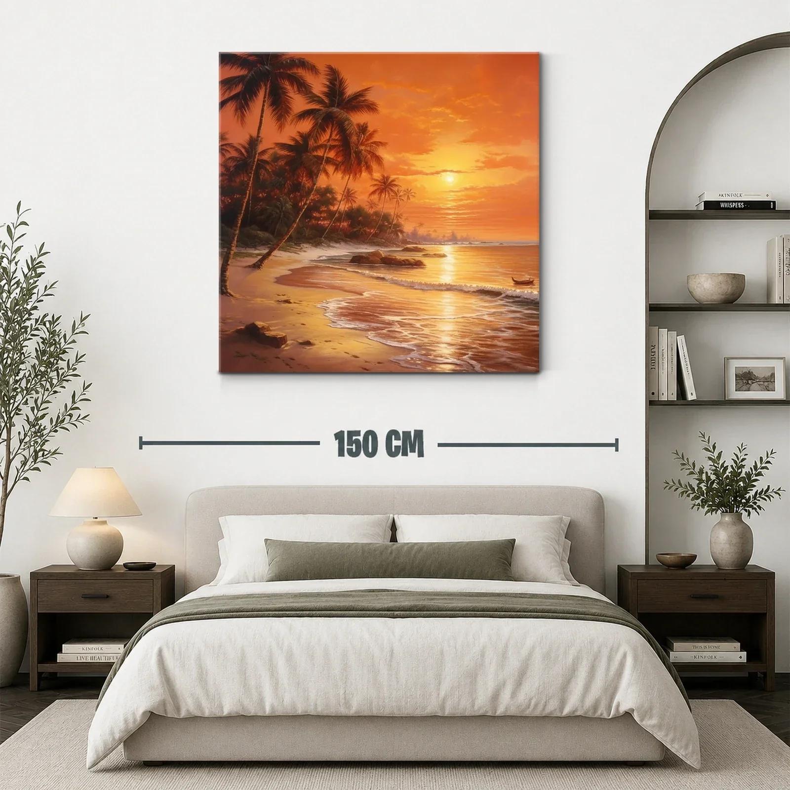 Paisaje tropical con palmeras al atardecer dorado — miniatura 3