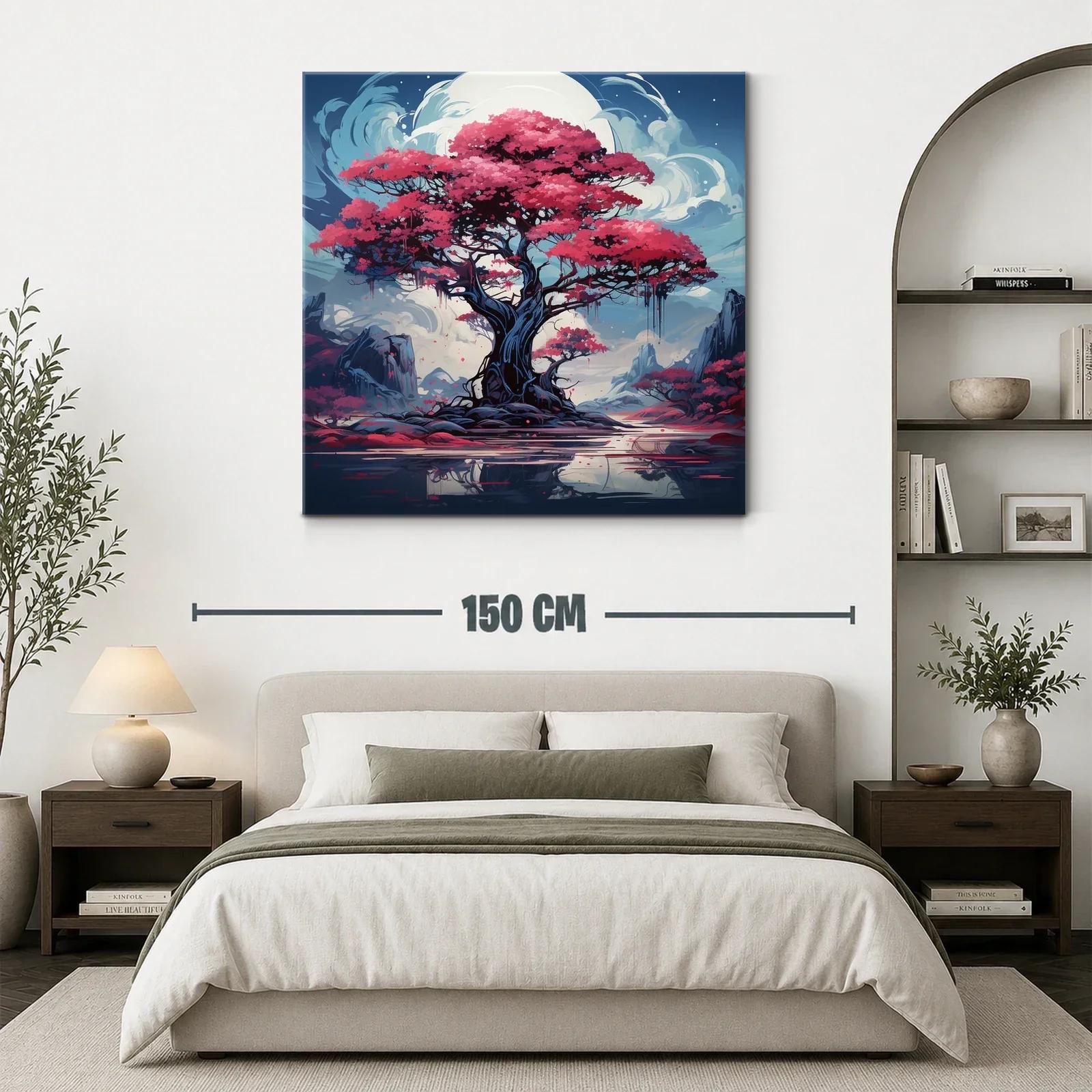 Árbol mágico con flores rosas bajo luna brillante — miniatura 3