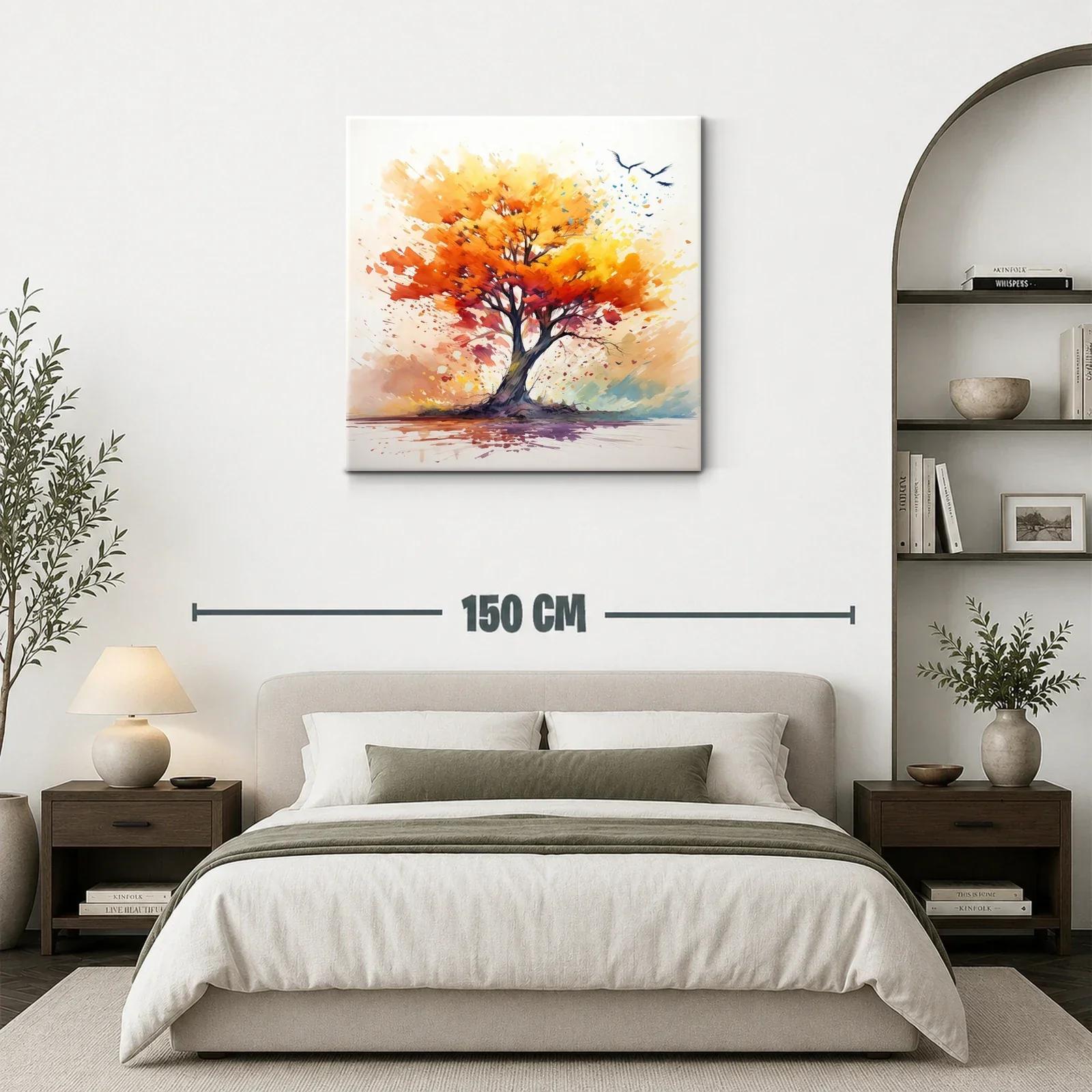 Árbol vibrante con tonos cálidos y vuelo de aves — miniatura 3