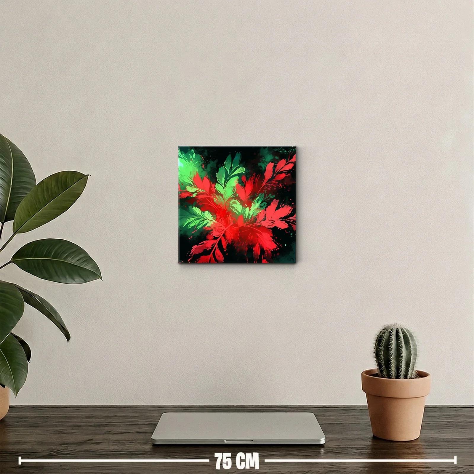 Cuadro decorativo con hojas rojas y verdes vibrantes — miniatura 2
