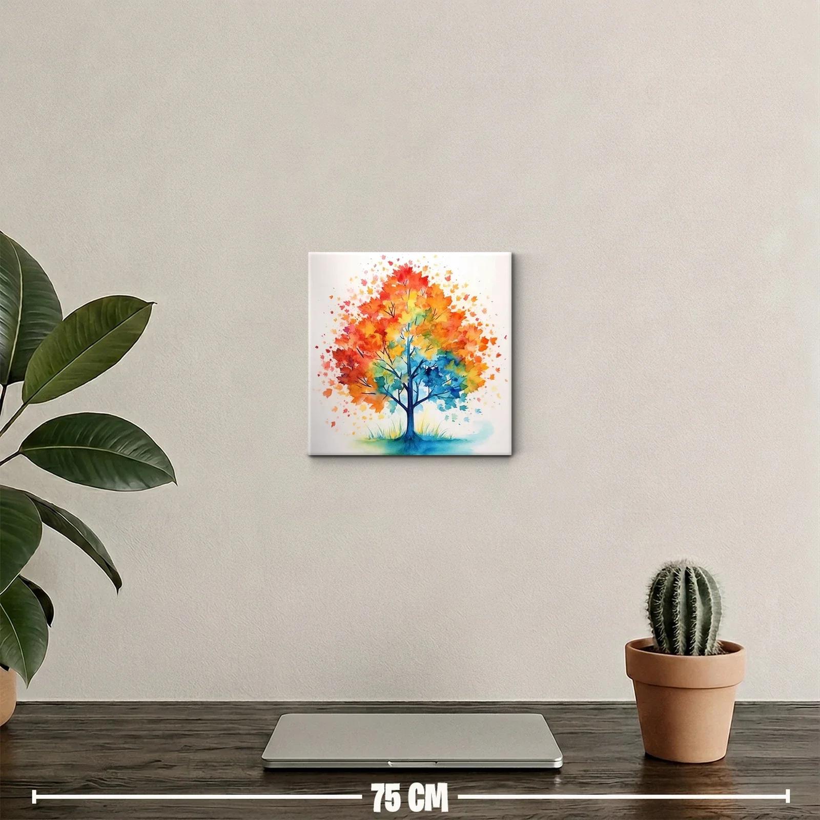 Árbol multicolor con vibrantes tonos otoñales y azules vivos — miniatura 2