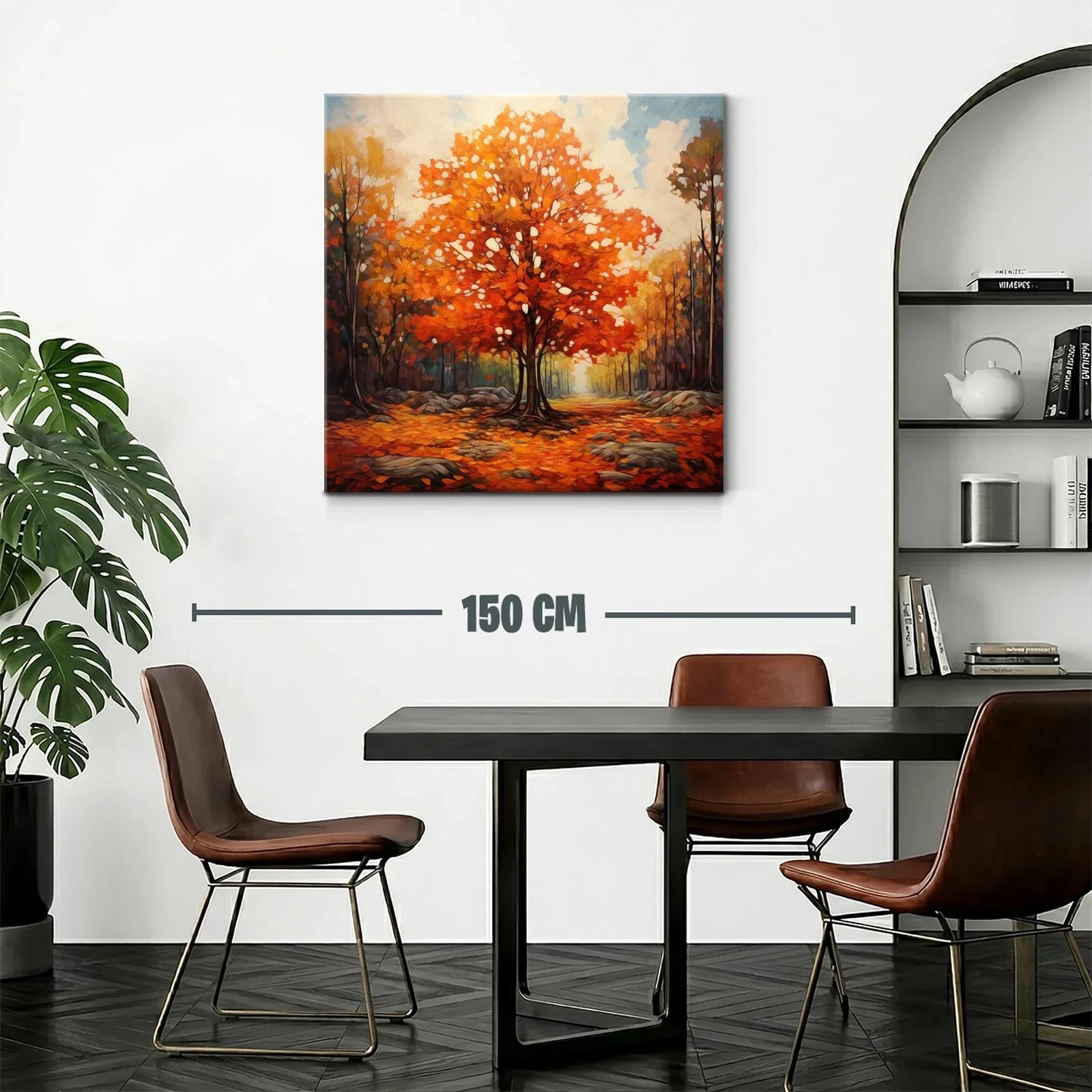 Bosque otoñal con árbol de follaje naranja vivo — miniatura 2