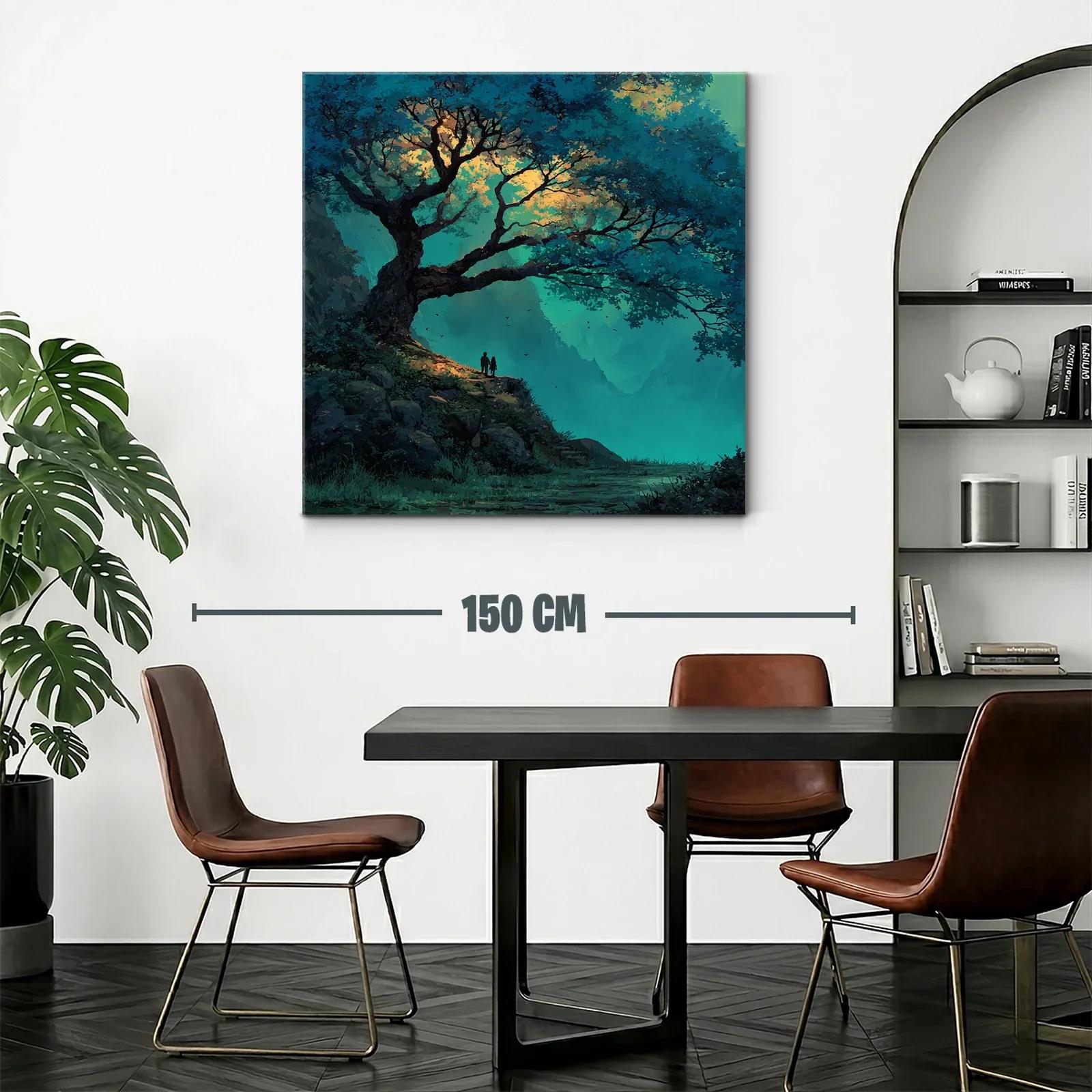 Paisaje encantado con árbol y pareja al atardecer — miniatura 2