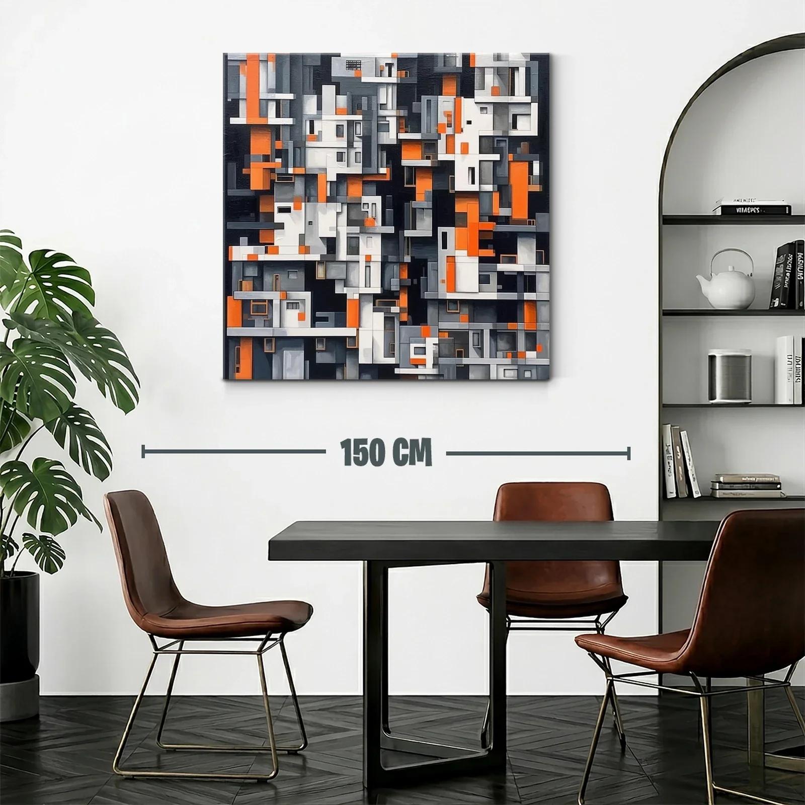 Cuadro abstracto con diseño geométrico en tonos naranja y gris — miniatura 2