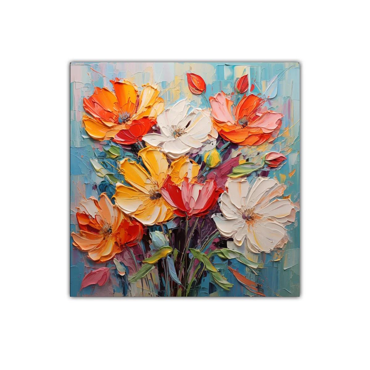 Cuadro decorativo con flores vibrantes en tonos cálidos — imagen principal
