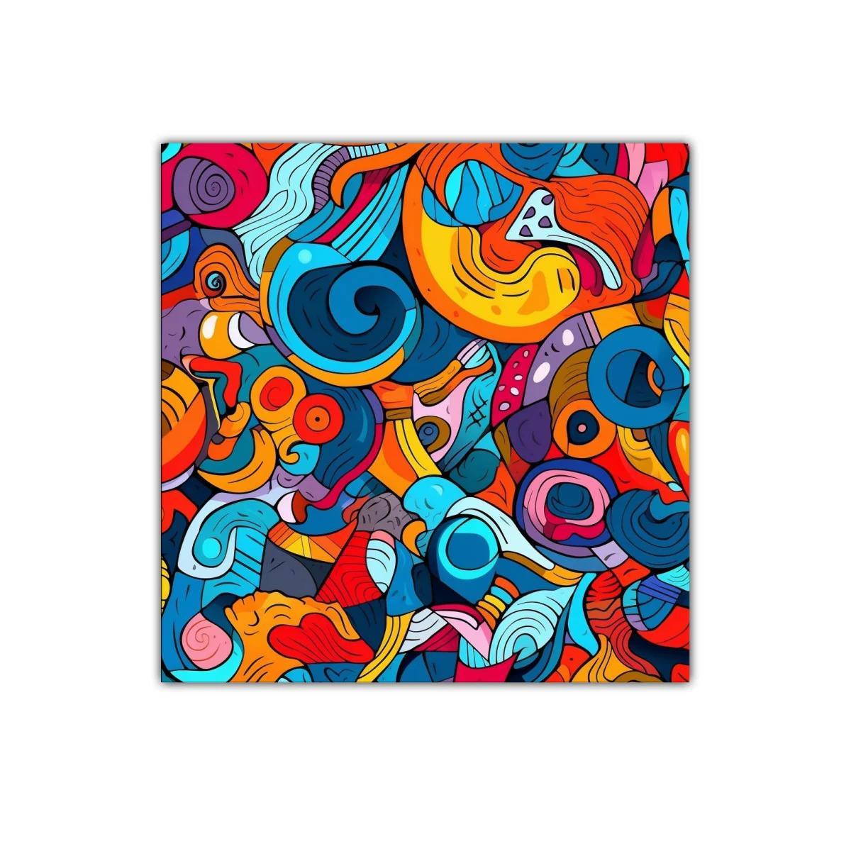 Cuadro abstracto con formas curvas y colores vibrantes