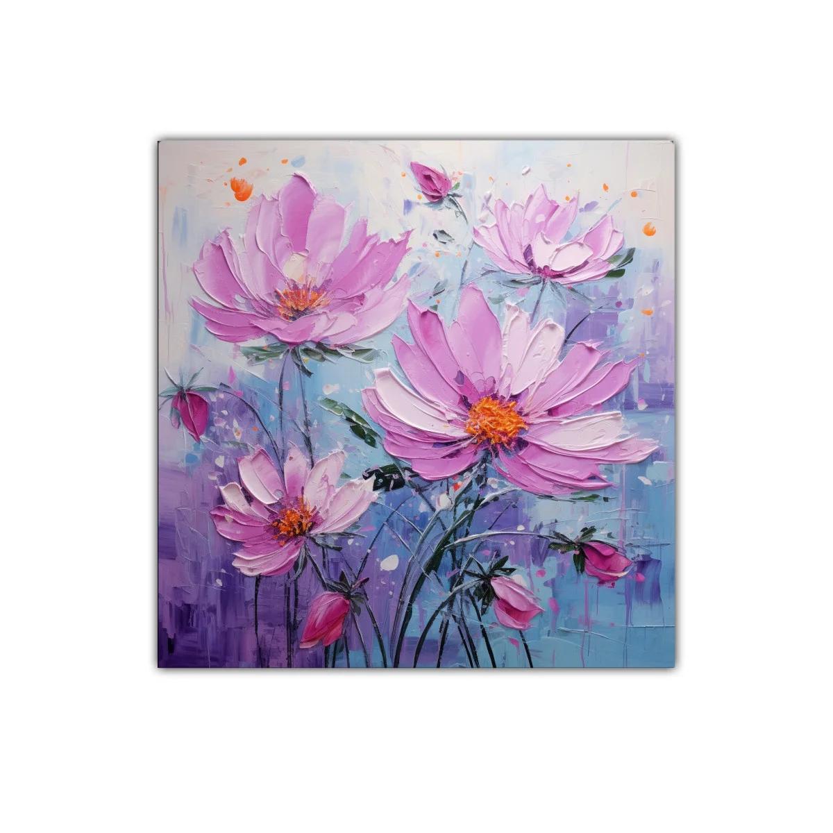 Cuadro floral con delicadas flores rosas vibrantes